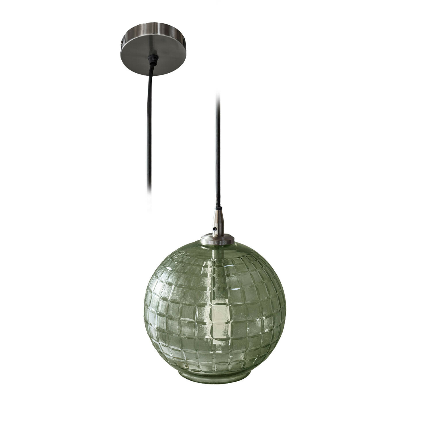 Lámpara colgante Lunémis Lámpara colgante de vidrio verde con soporte metálico y cable negro, iluminación moderna