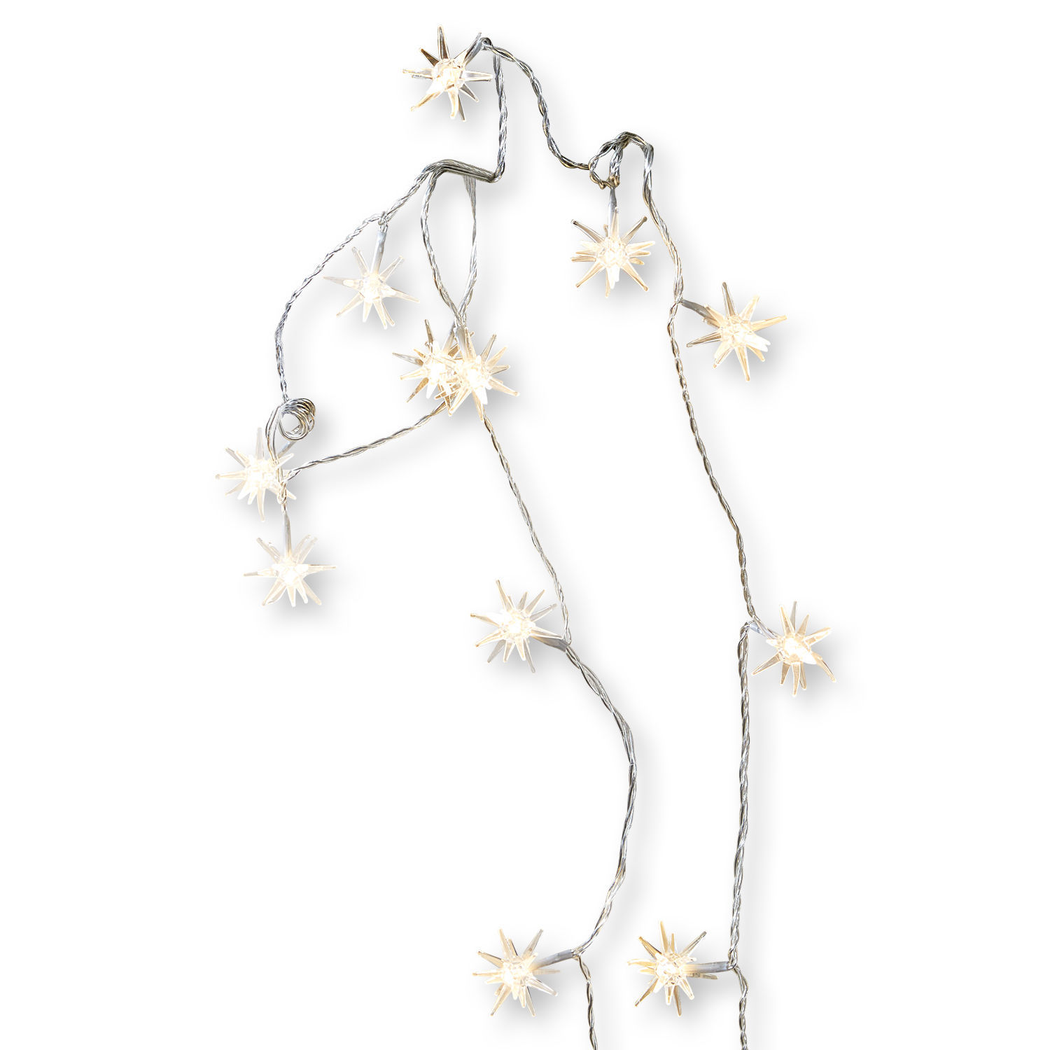 Luces de hadas Nelisse Guirnalda LED con estrellas transparentes de plástico en cable plateado, decoración navideña