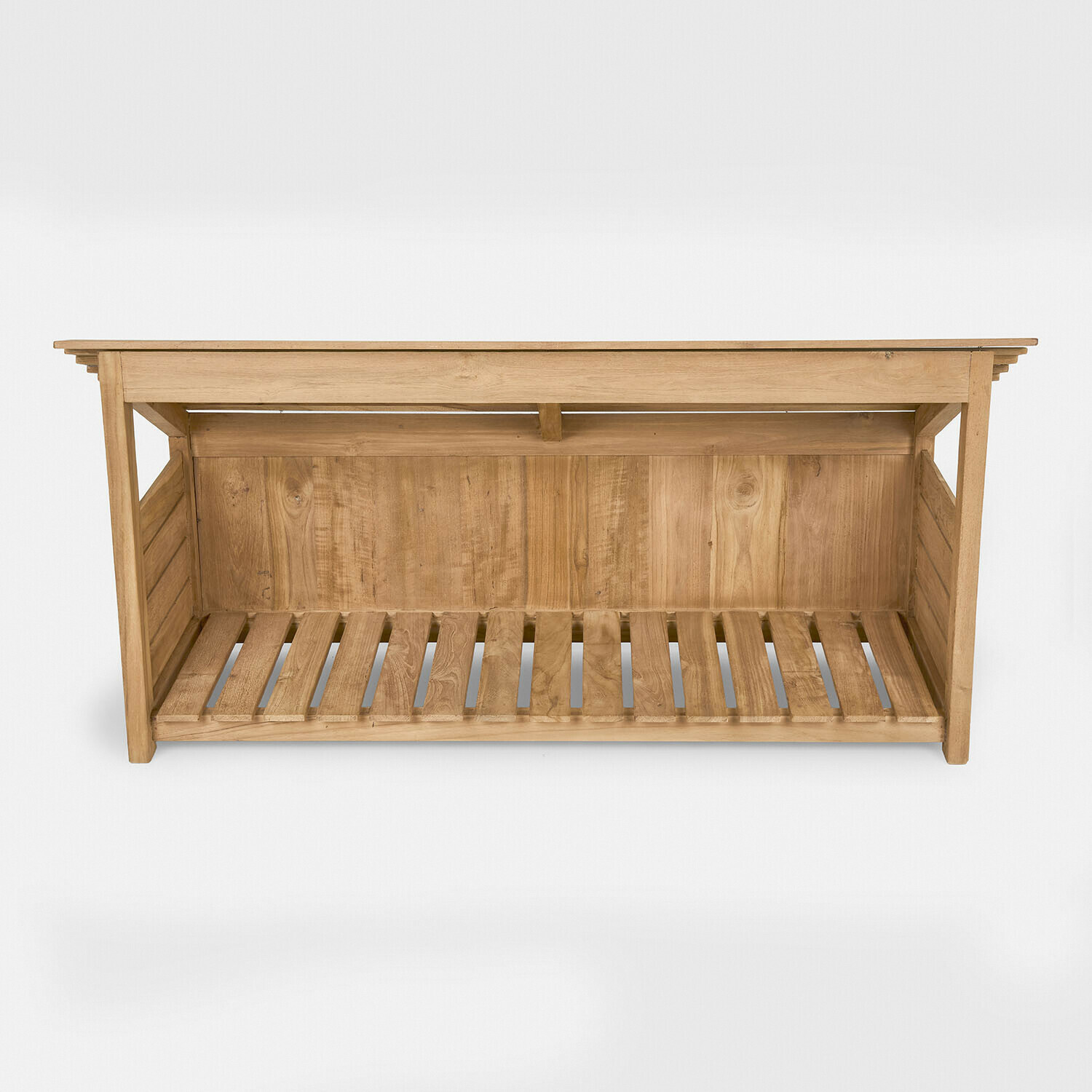 Estantería exterior Mabry Banco de madera natural color marrón claro con espacio de almacenamiento inferior, diseño sencillo