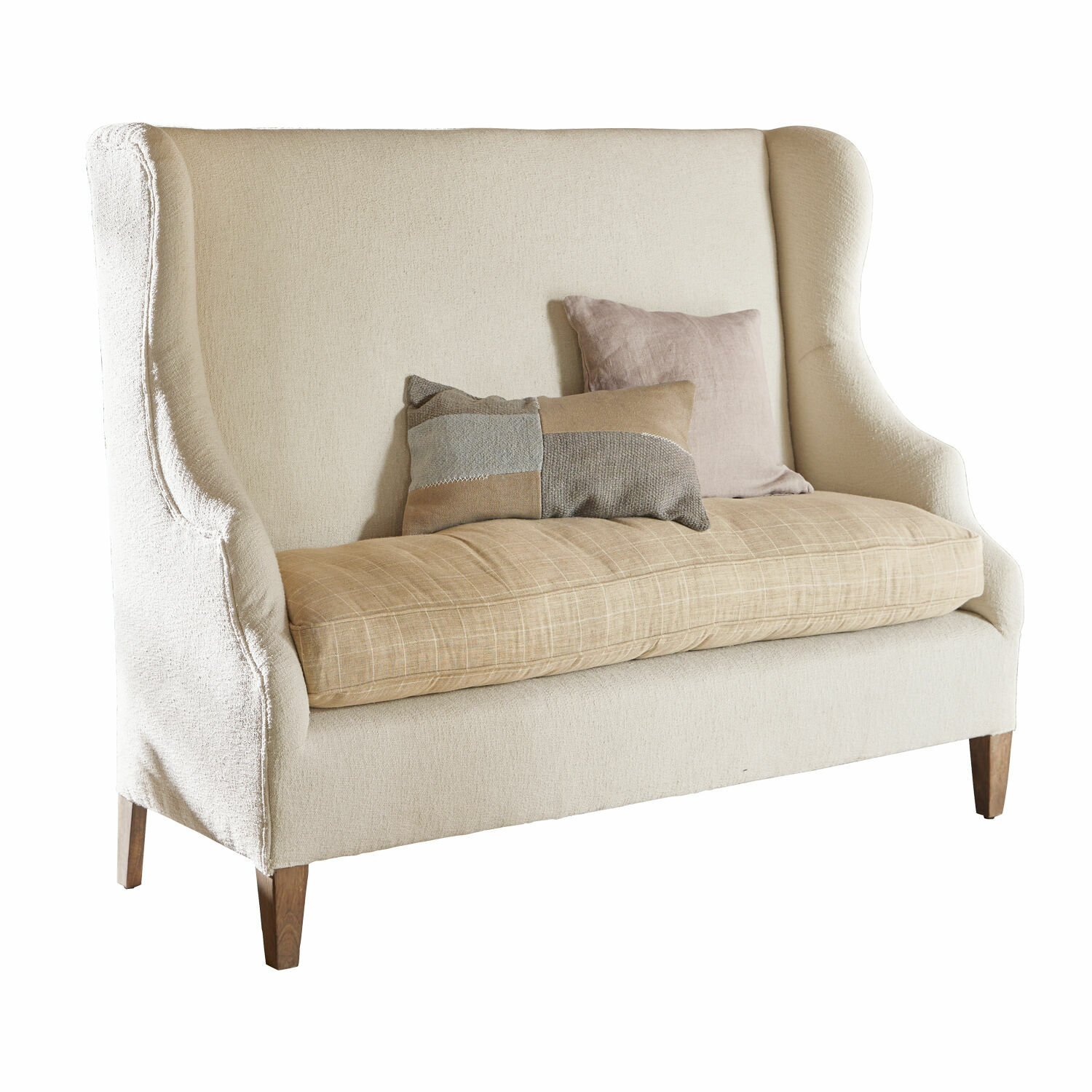 crema/beige Sofá Ombra crema con cojín beige y patas de madera, mueble cómodo para salón