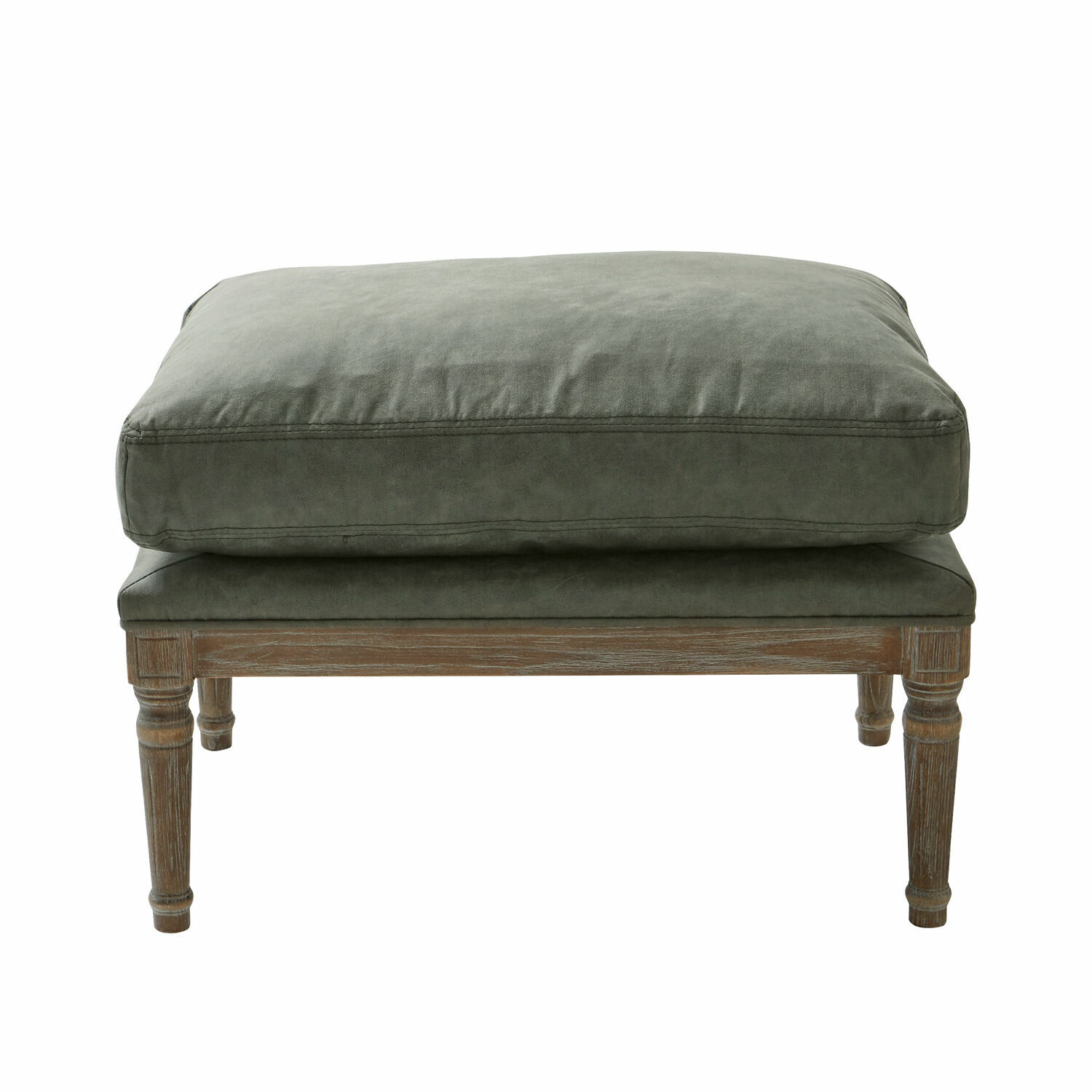marrón/verde antiguo Reposapiés Greenbrier con tela gris y marco de madera, mueble elegante para salón