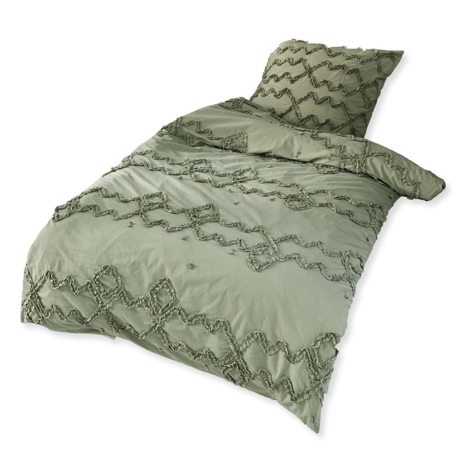 verde Ropa de cama Laine verde de algodón con diseño decorativo, suave y elegante para dormitorio