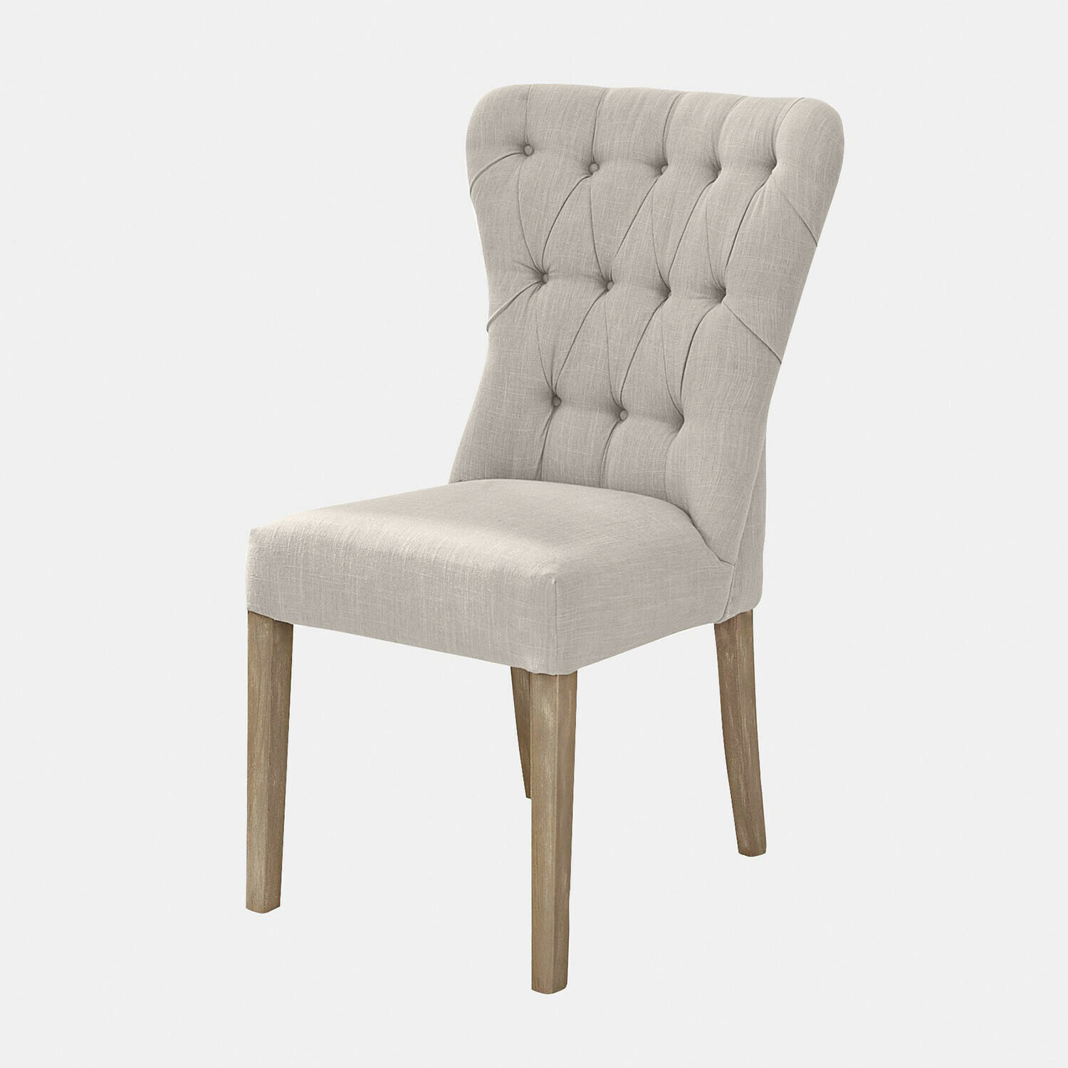 Silla tapizada beige con patas de madera, mueble elegante para comedor o salón