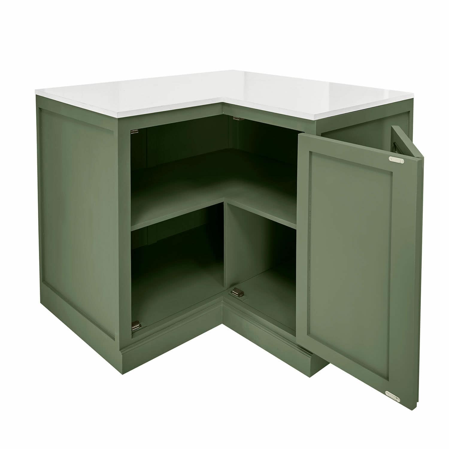 Armario esquinero Lansbury Armario esquinero verde de madera con encimera blanca, espacio de almacenamiento práctico