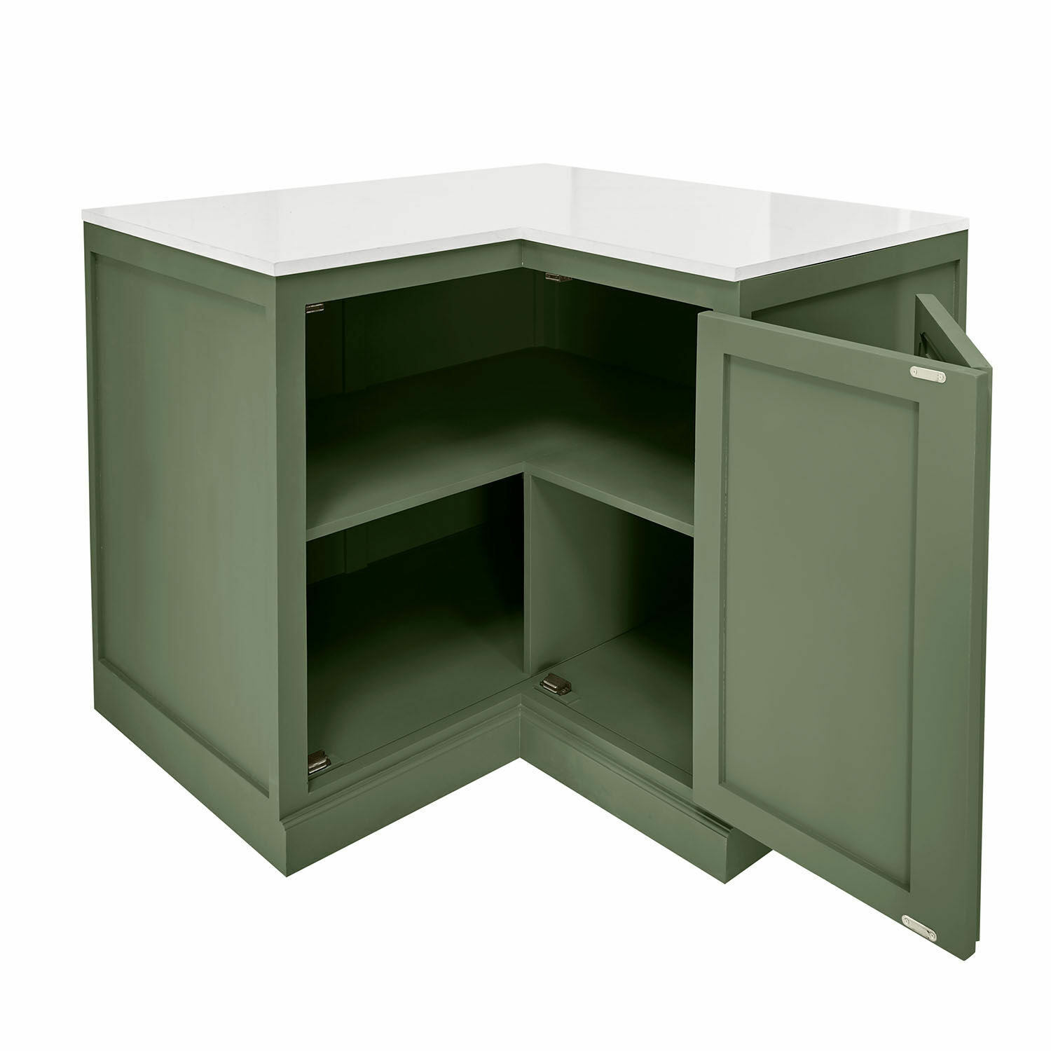 Armario esquinero Lansbury Armario esquinero verde de madera con encimera blanca, espacio de almacenamiento práctico