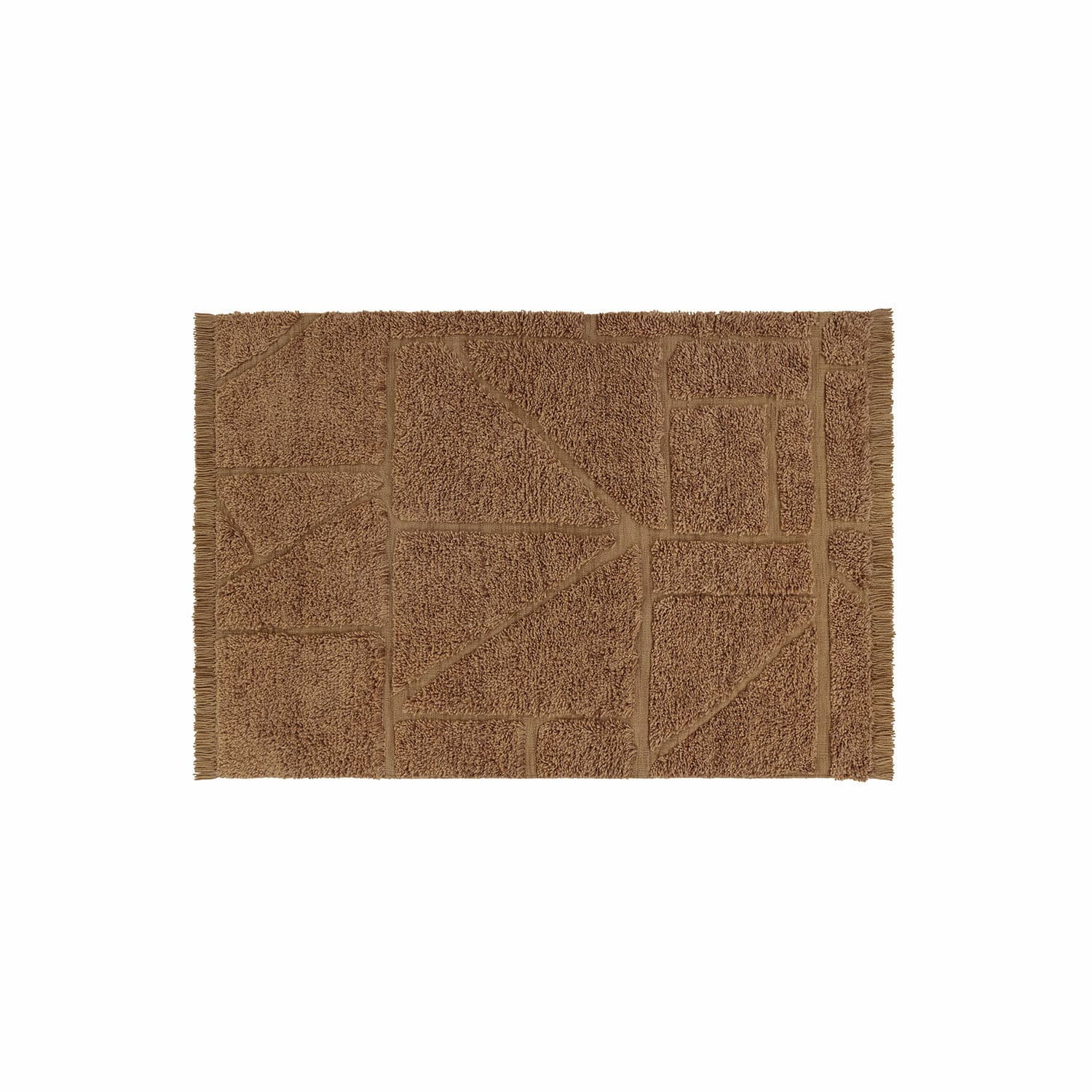 Alfombra Volemar Alfombrilla de baño marrón de algodón con diseño geométrico y flecos en los bordes