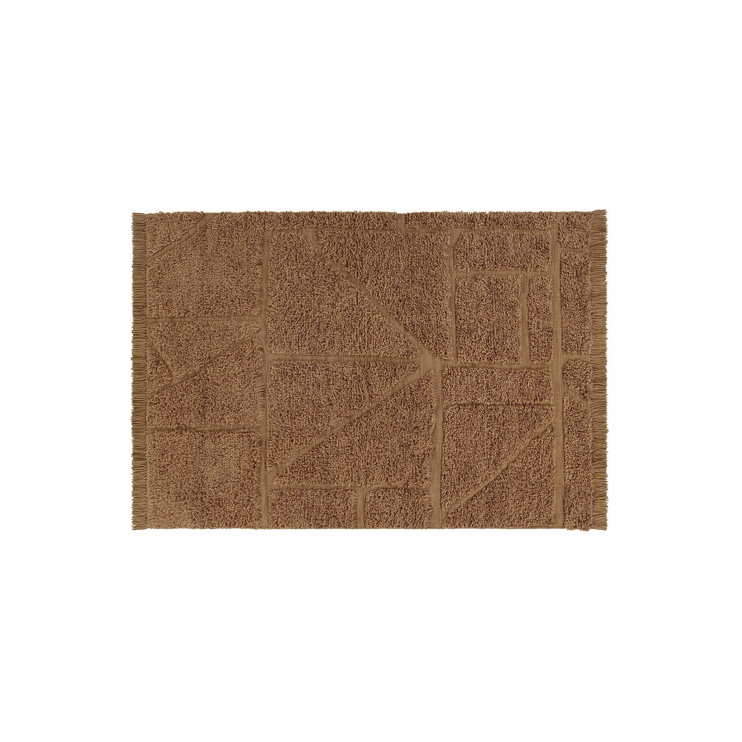 Alfombra Volemar Alfombrilla de baño marrón de algodón con diseño geométrico y flecos en los bordes
