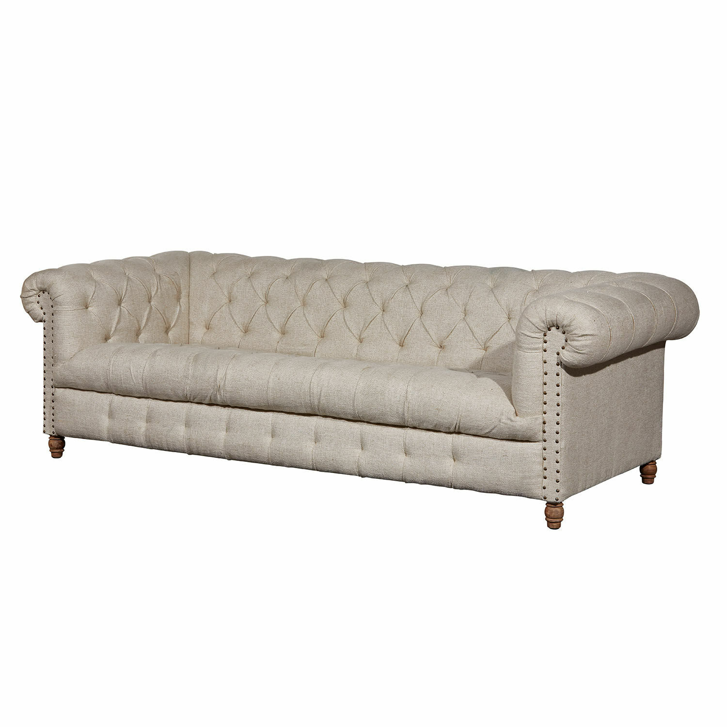 Sofá Parpeville Sofá Chesterfield beige de tela con respaldo capitoné y patas de madera para salón