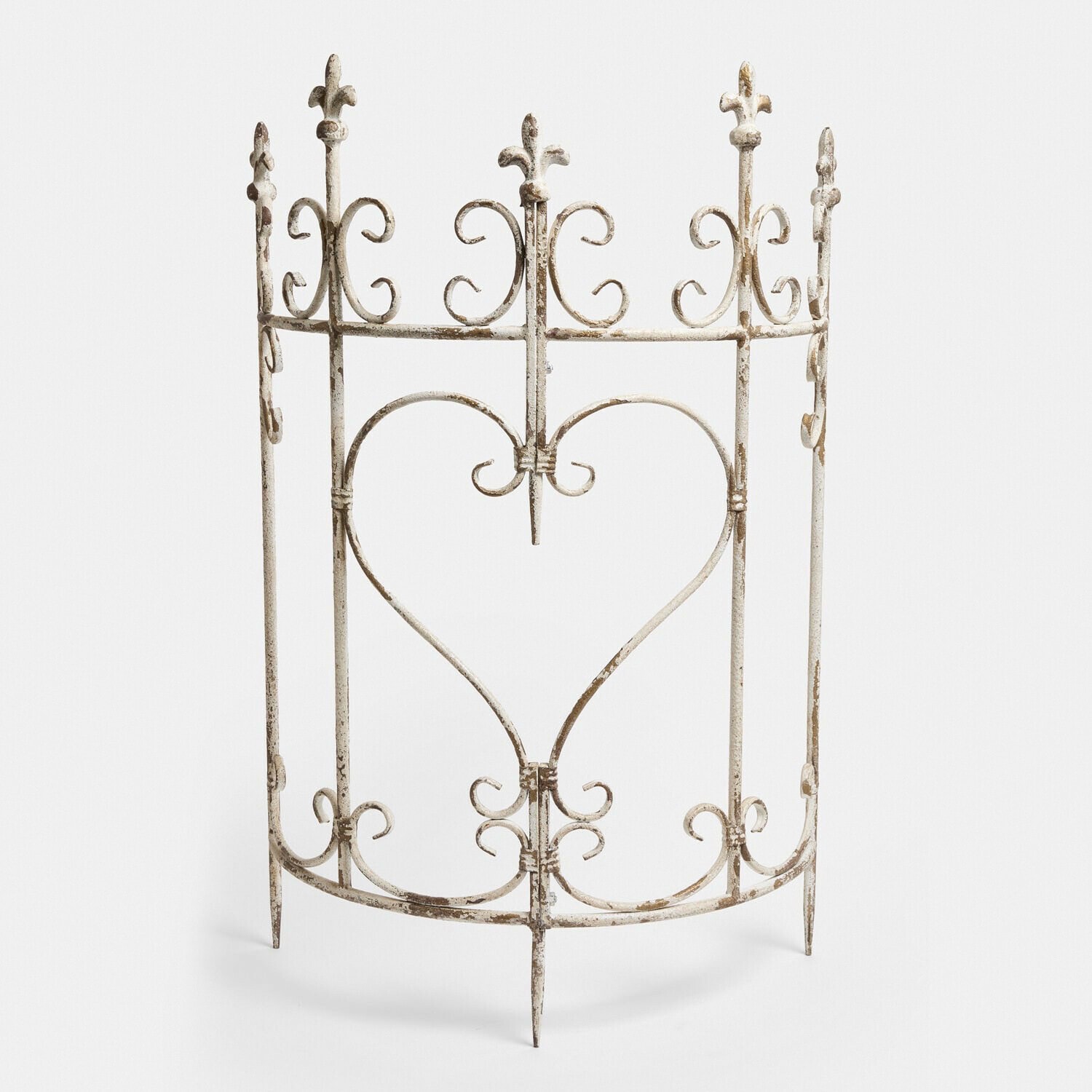 Enrejado para plantas Bramwell Valla decorativa de metal blanco con corazón y motivos fleur-de-lis, estilo rústico para jardín