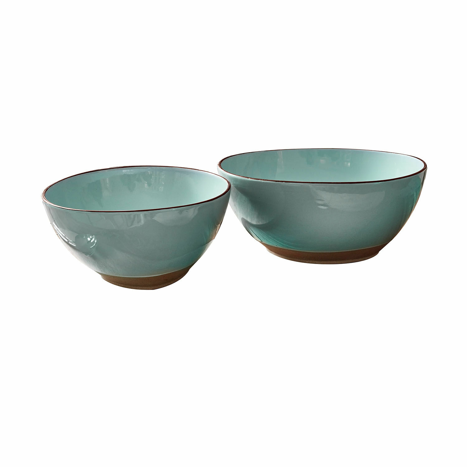 Set de 2 ensaladeras Biarré Juego de dos cuencos de cerámica turquesa con base marrón para servir alimentos