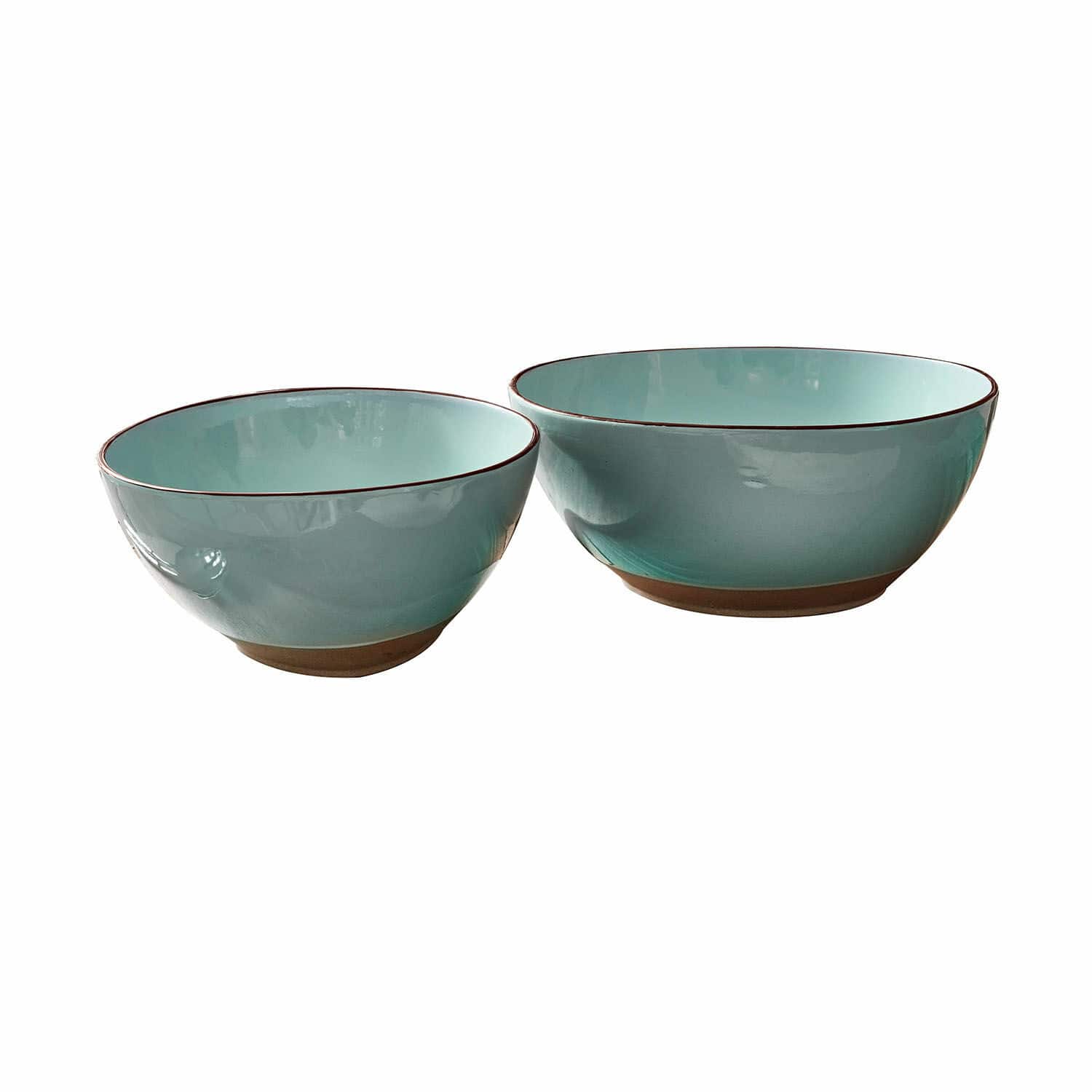 Set de 2 ensaladeras Biarré Juego de dos cuencos de cerámica turquesa con base marrón para servir alimentos