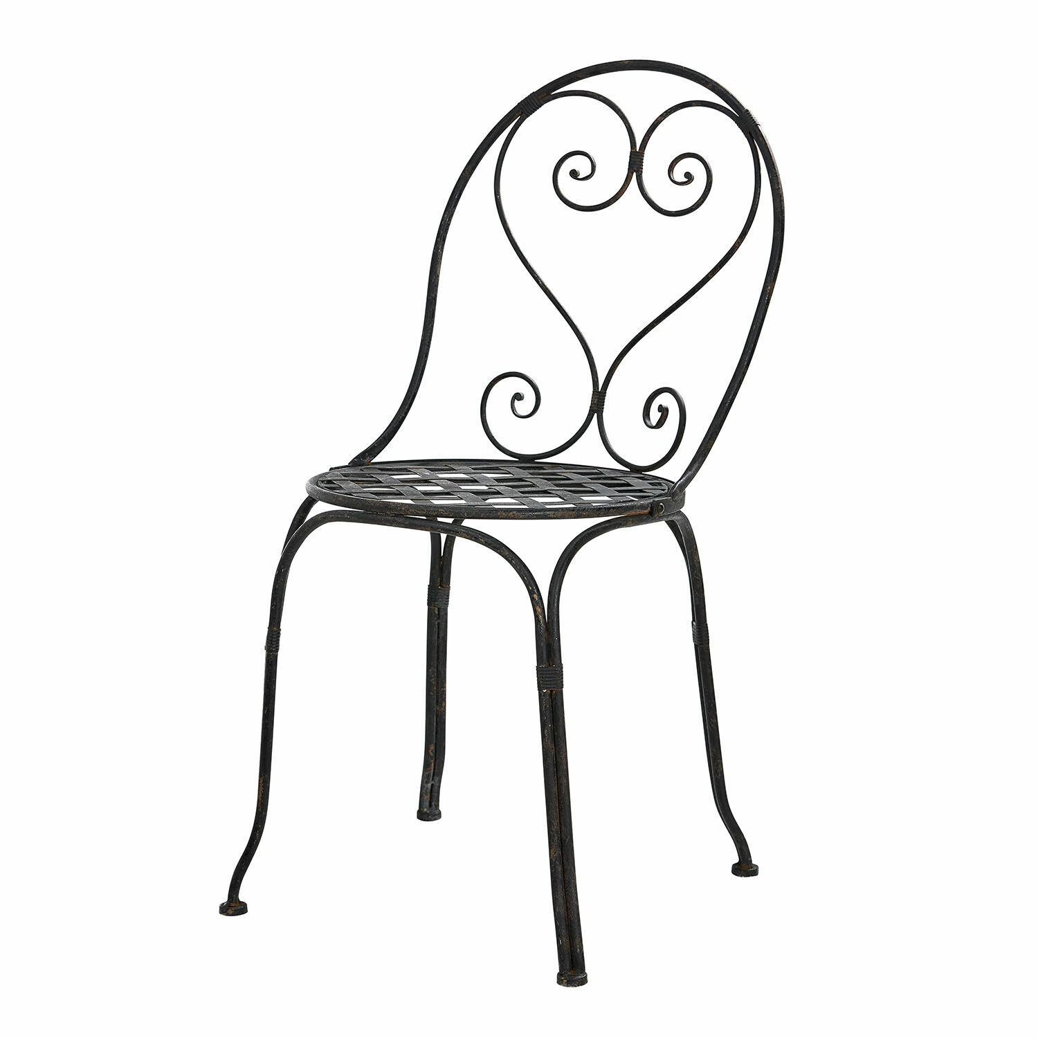 Silla Aube Silla de jardín de metal negro con respaldo decorativo y asiento de rejilla
