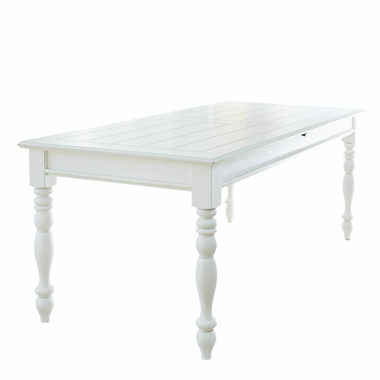 Mesa Thurleigh Mesa de madera blanca con patas torneadas y tablero liso, mueble para comedor