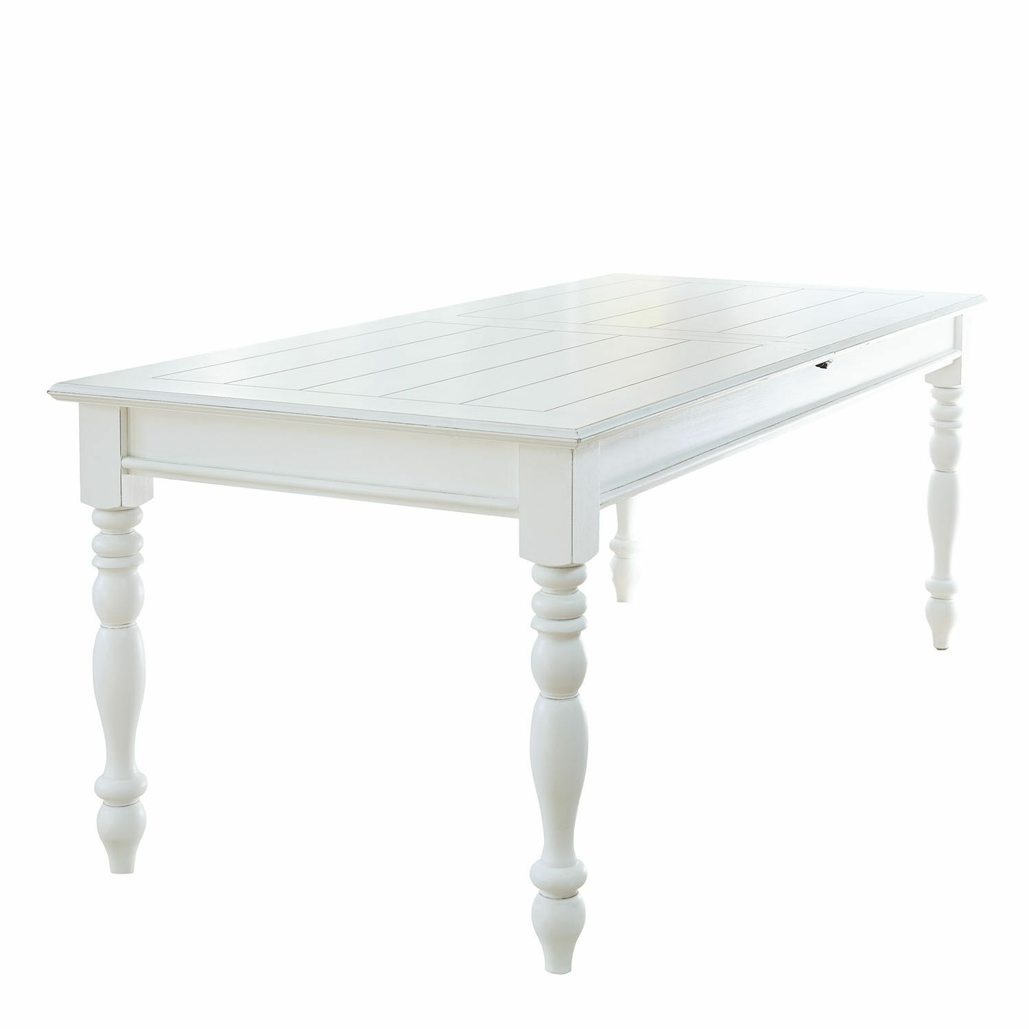 Mesa Thurleigh Mesa de madera blanca con patas torneadas y tablero liso, mueble para comedor