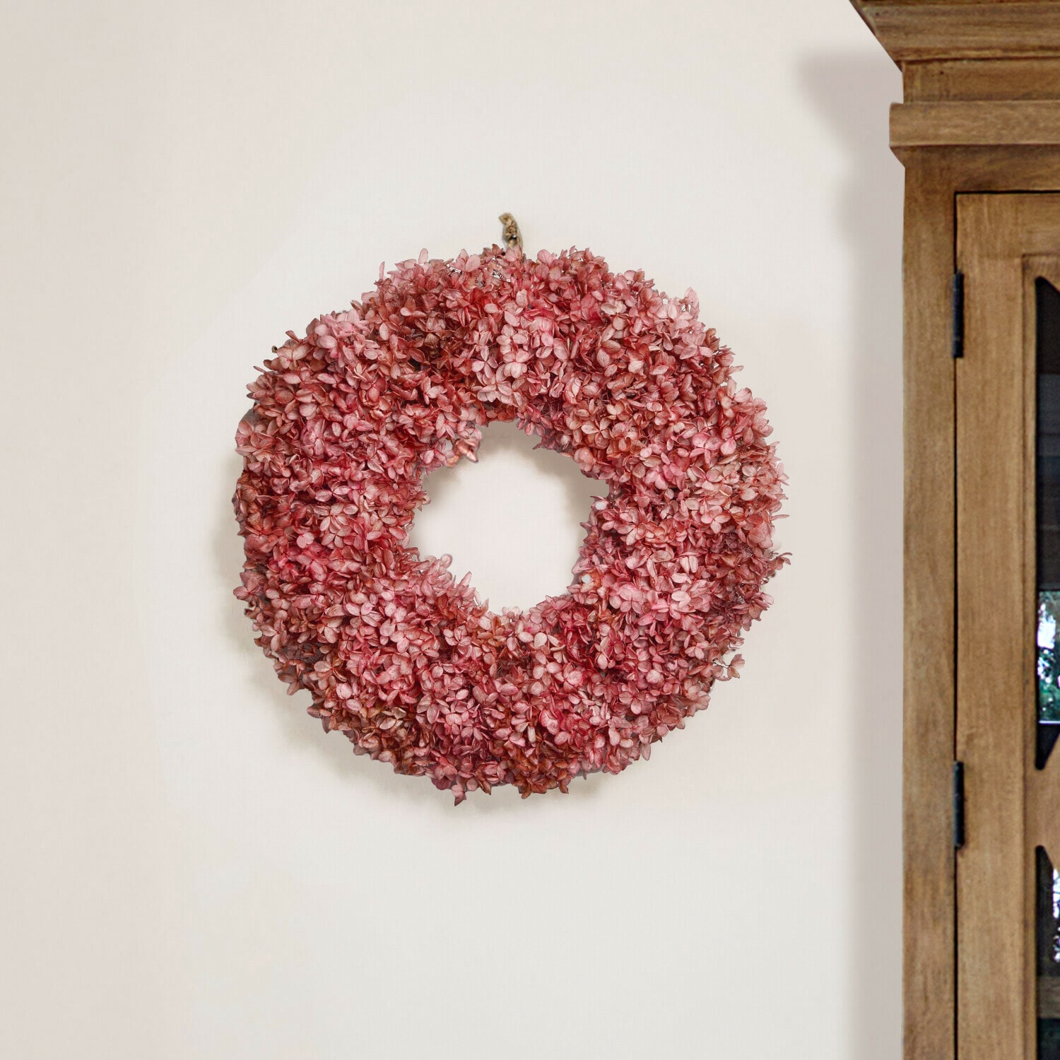 Corona de flores secas Amélorie Corona decorativa de flores secas rosas colgada en la pared para decoración interior