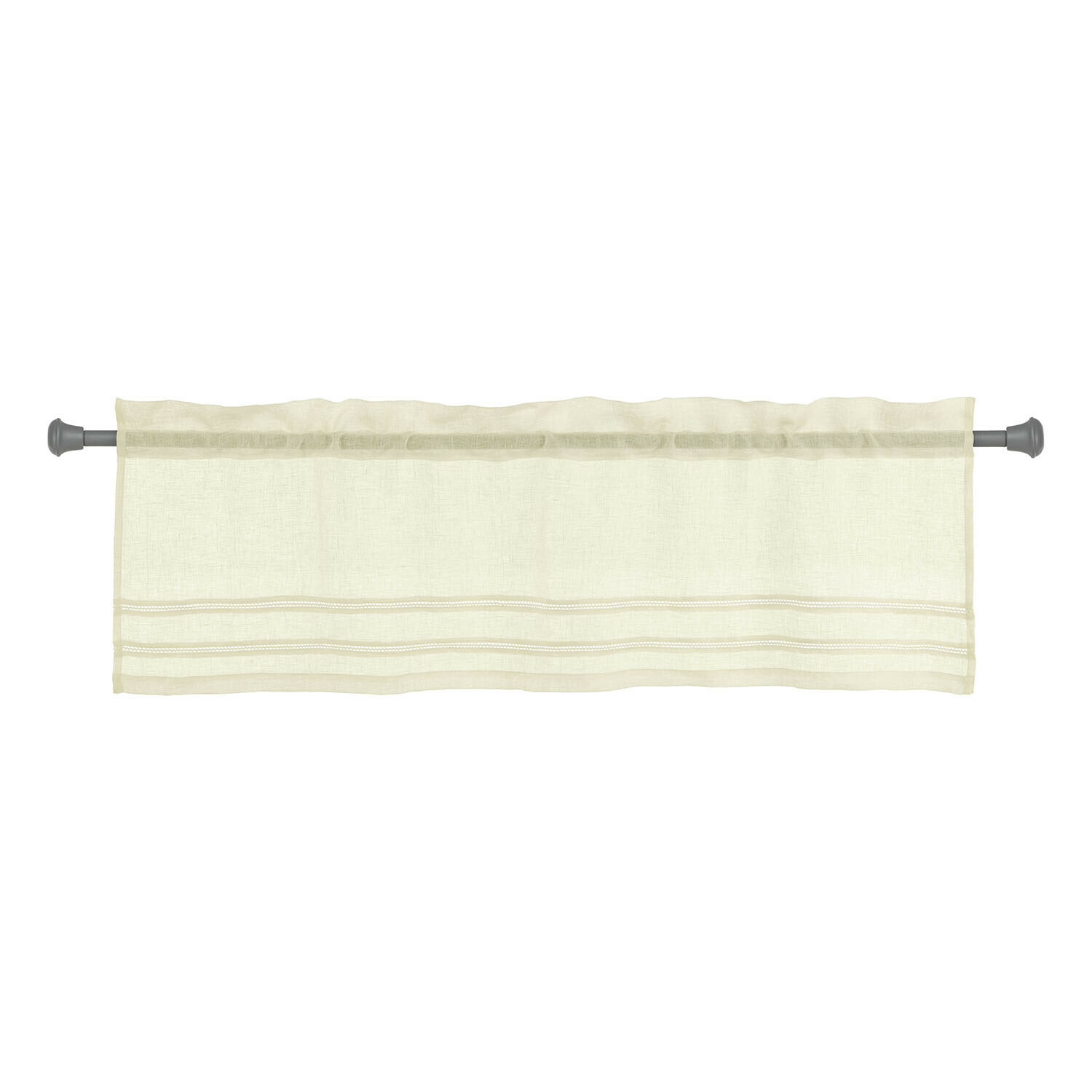 Visillo Jolivane Cortina beige de tela ligera con costuras decorativas, ideal para salón o cocina moderna