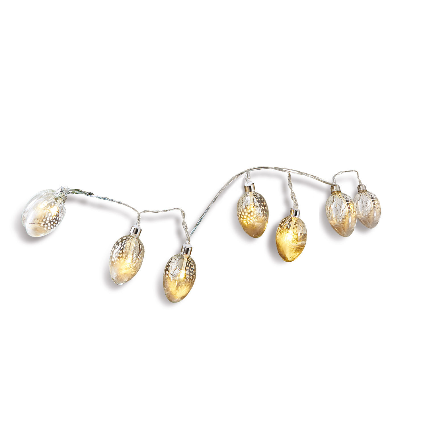 Luces de hadas Meleren Guirnalda decorativa de vidrio transparente en forma de huevo con luz cálida, adorno festivo