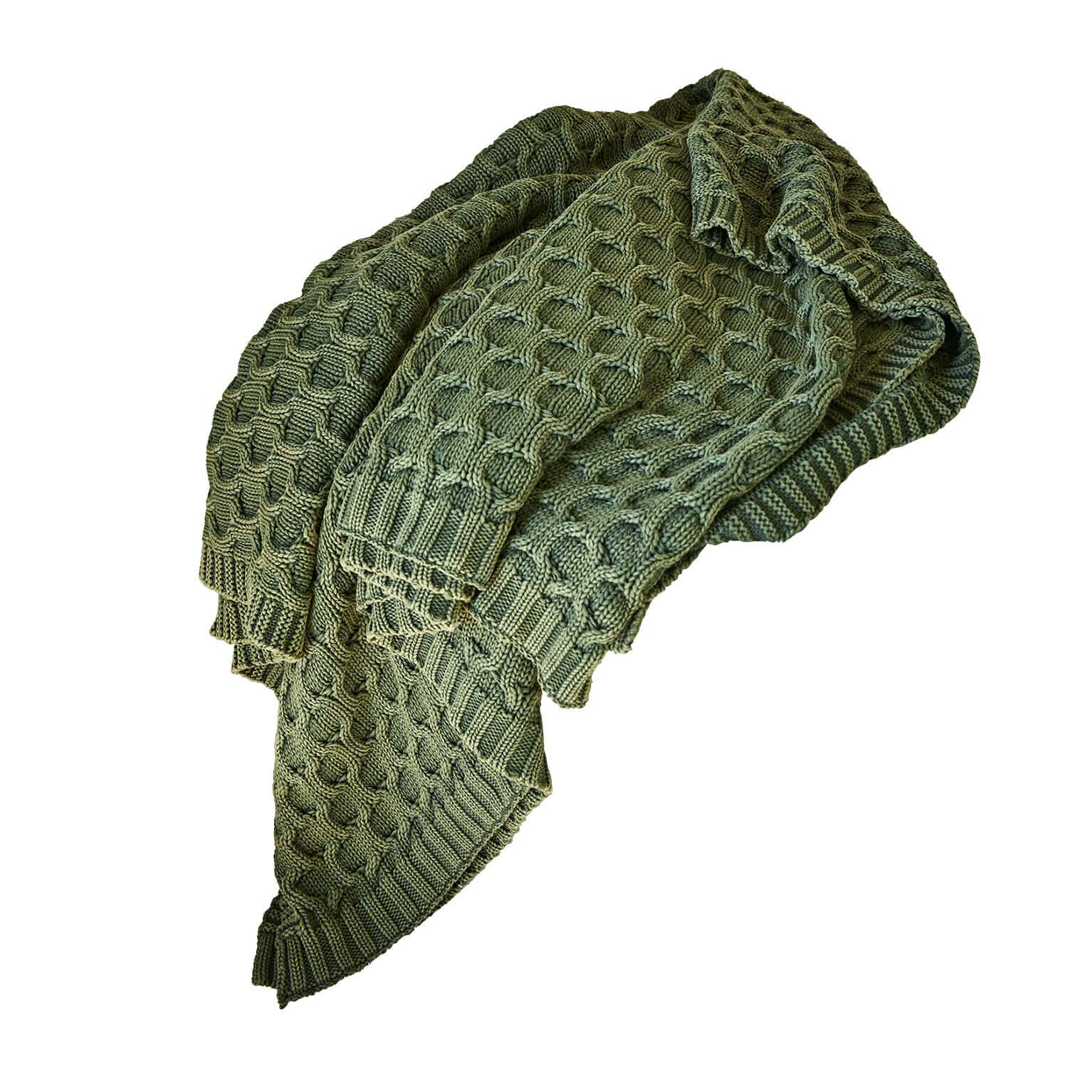 Plaid Sovilex Manta verde tejida con patrón grueso, suave y decorativa, ideal para salón y dormitorio