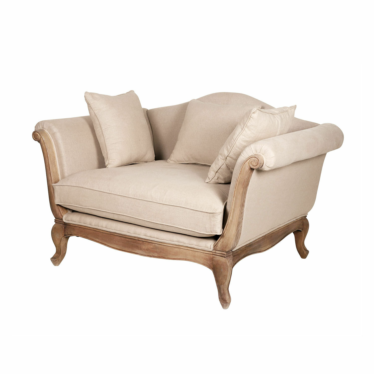 lino/marrón envejecido Sofá Sumerset con tela beige y estructura de madera marrón antiguo, mueble cómodo para salón