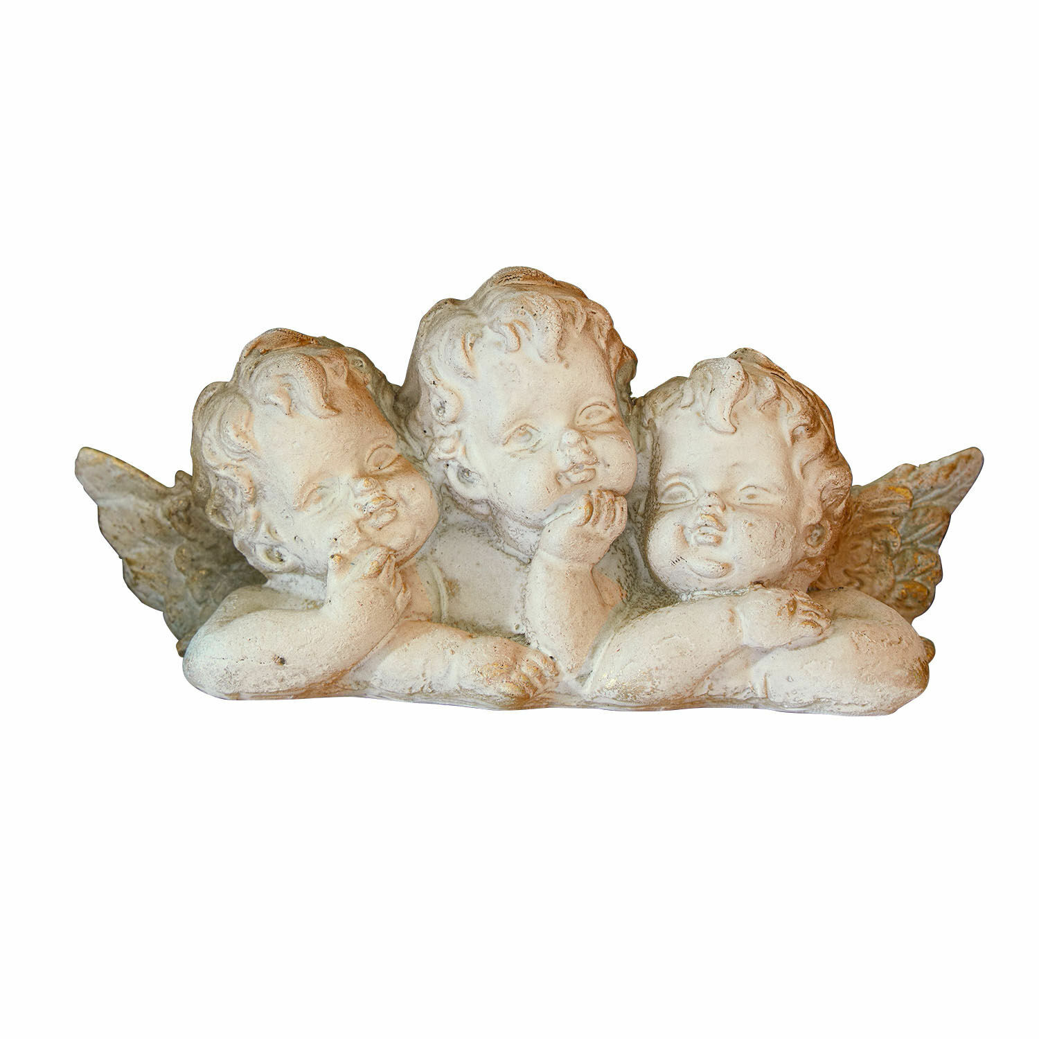 Ángeles decorativos Nivardo Figura de tres ángeles blancos de cerámica con acabado envejecido, decoración para hogar y jardín