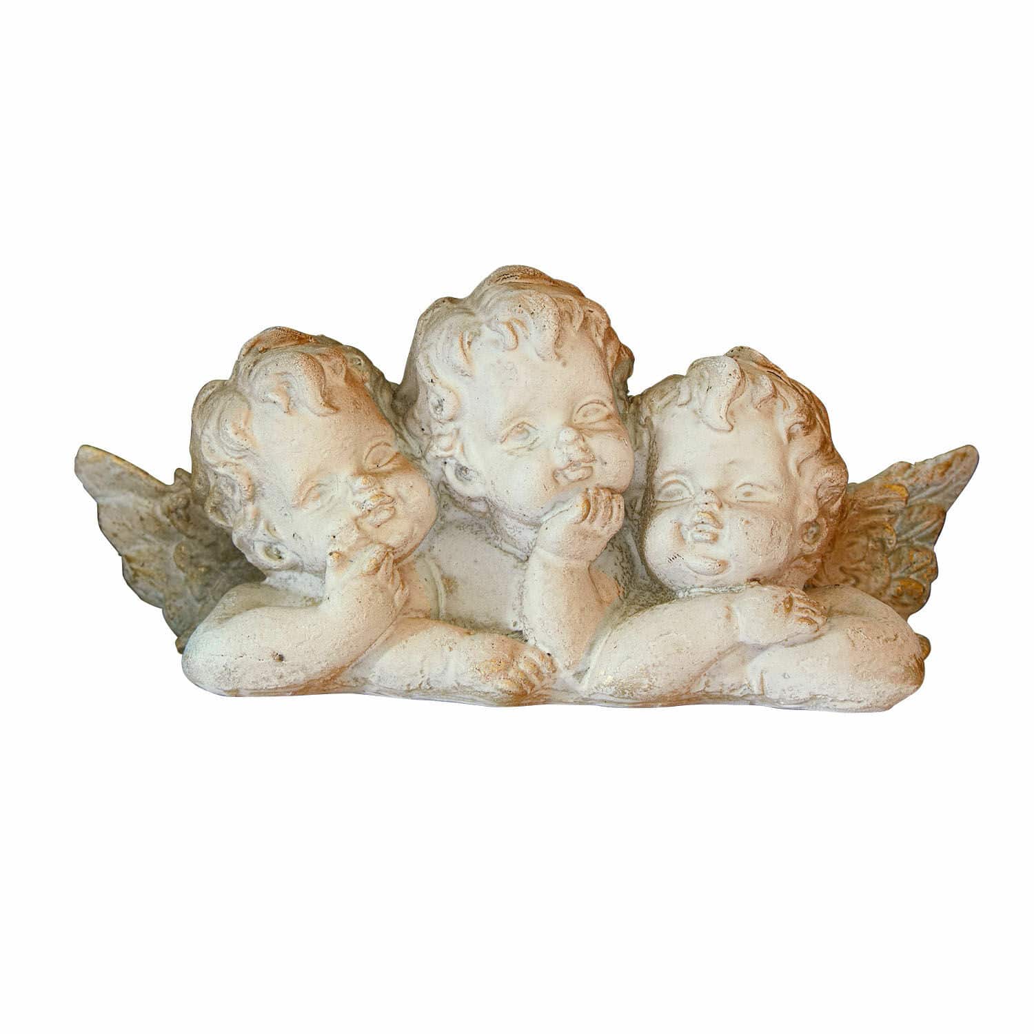 Ángeles decorativos Nivardo Figura de tres ángeles blancos de cerámica con acabado envejecido, decoración para hogar y jardín