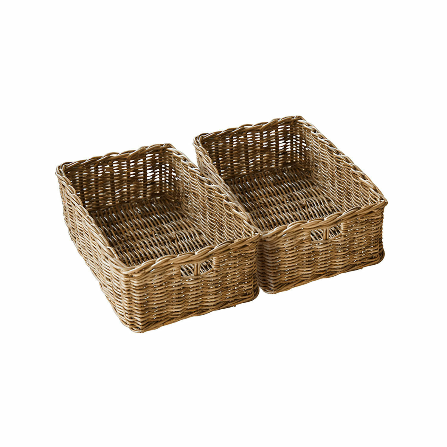 Set de 2 cestas Callidia Conjunto de dos cestas rectangulares de mimbre natural para almacenamiento y organización
