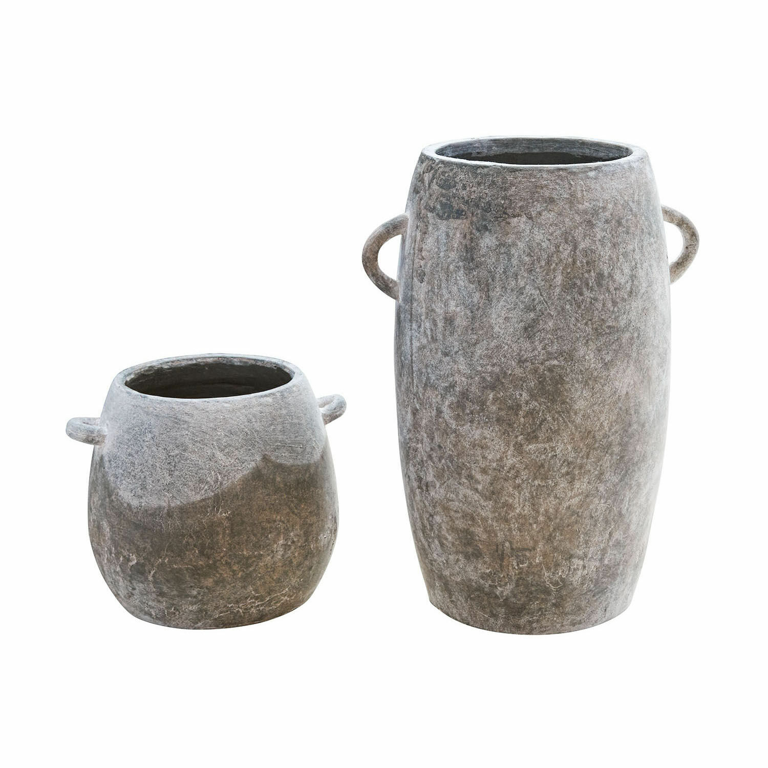 Set de 2 macetas Cœuron Conjunto de dos macetas de cerámica gris con asas, ideales para decoración interior y exterior