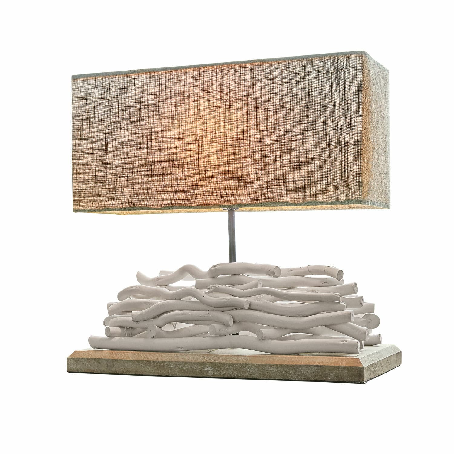 Lámpara de mesa Caribou Lámpara de mesa de madera blanca con pantalla de tela beige de estilo rústico