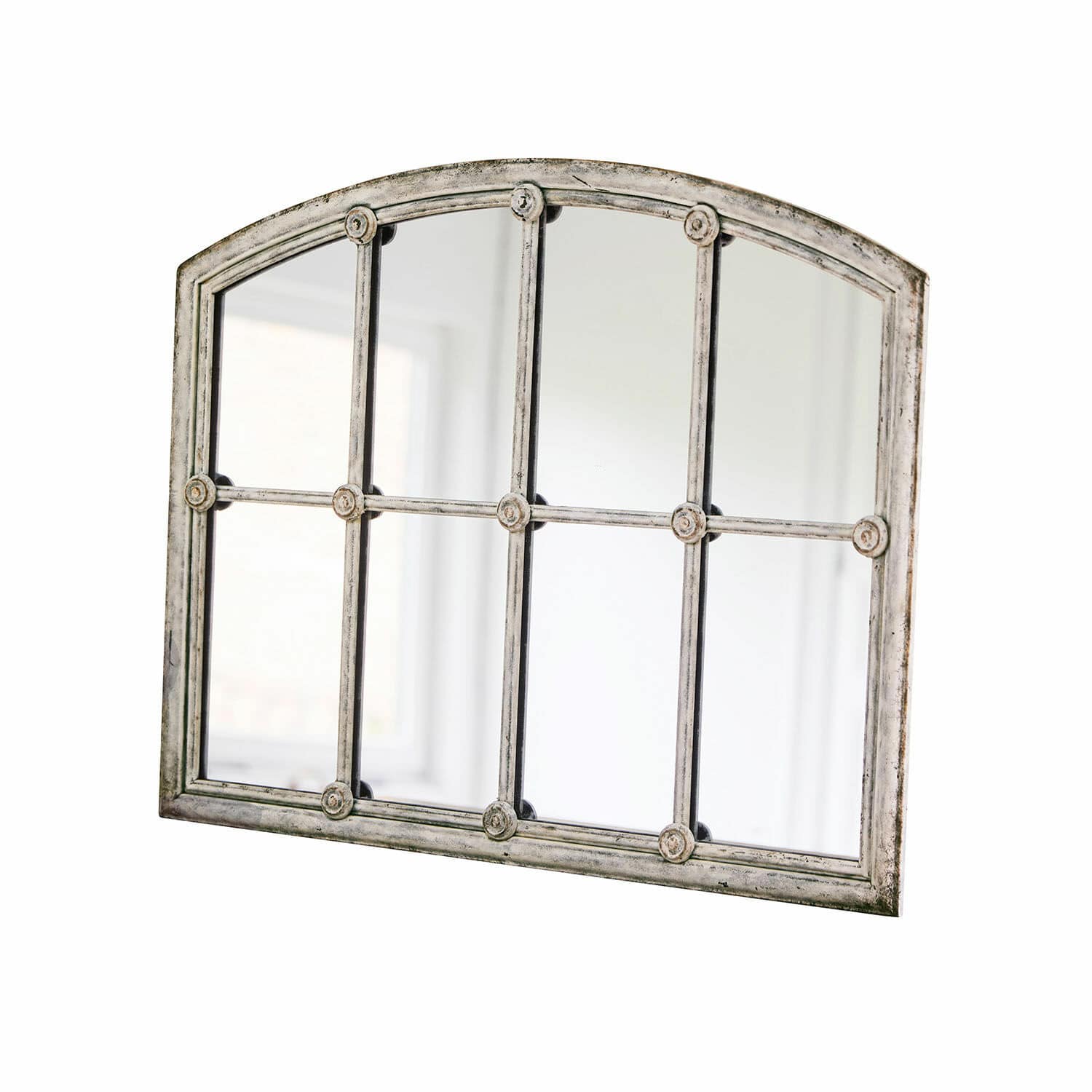 Espejo Tobiah crema con marco metálico y divisores decorativos, estilo vintage para interiores
