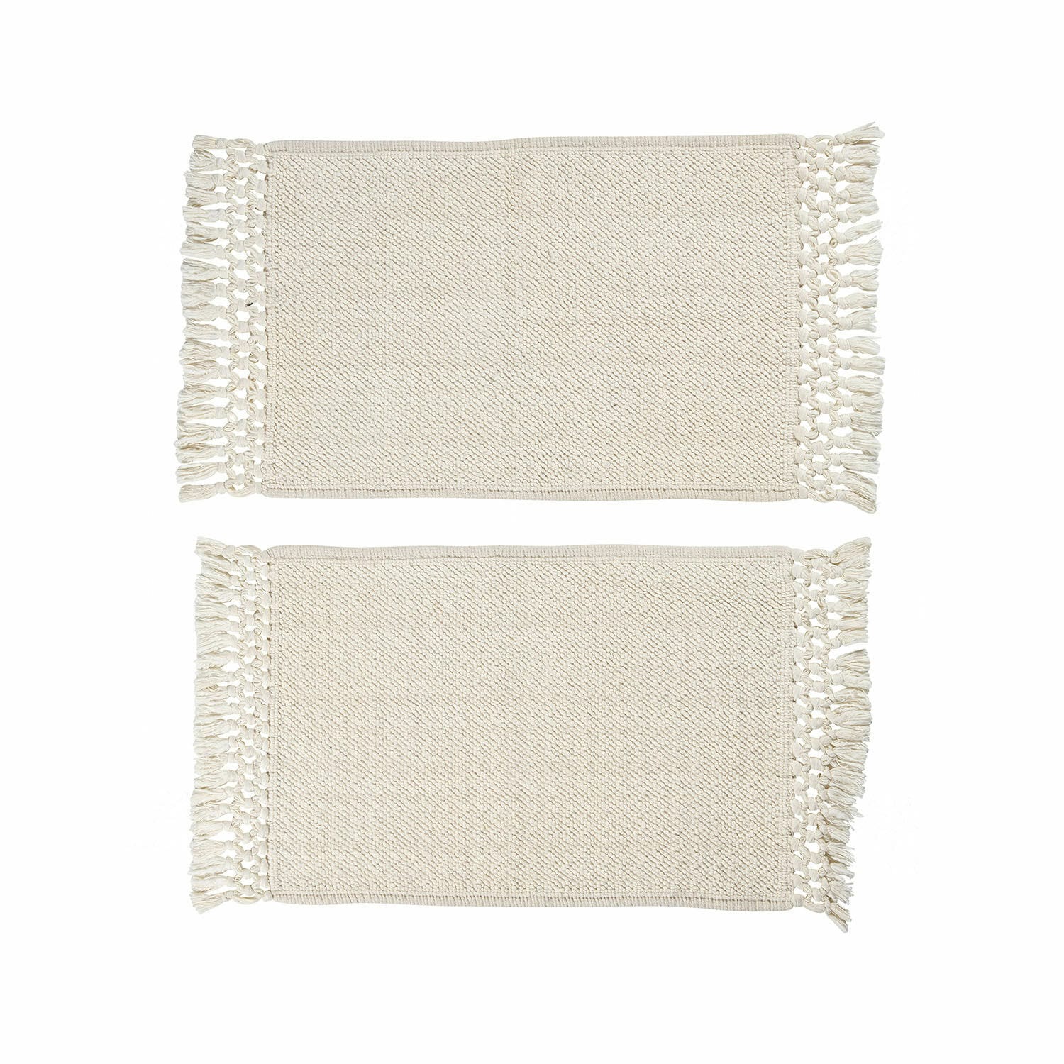 Set de dos alfombrillas de baño crema Faelwyn de algodón con flecos, suaves y absorbentes