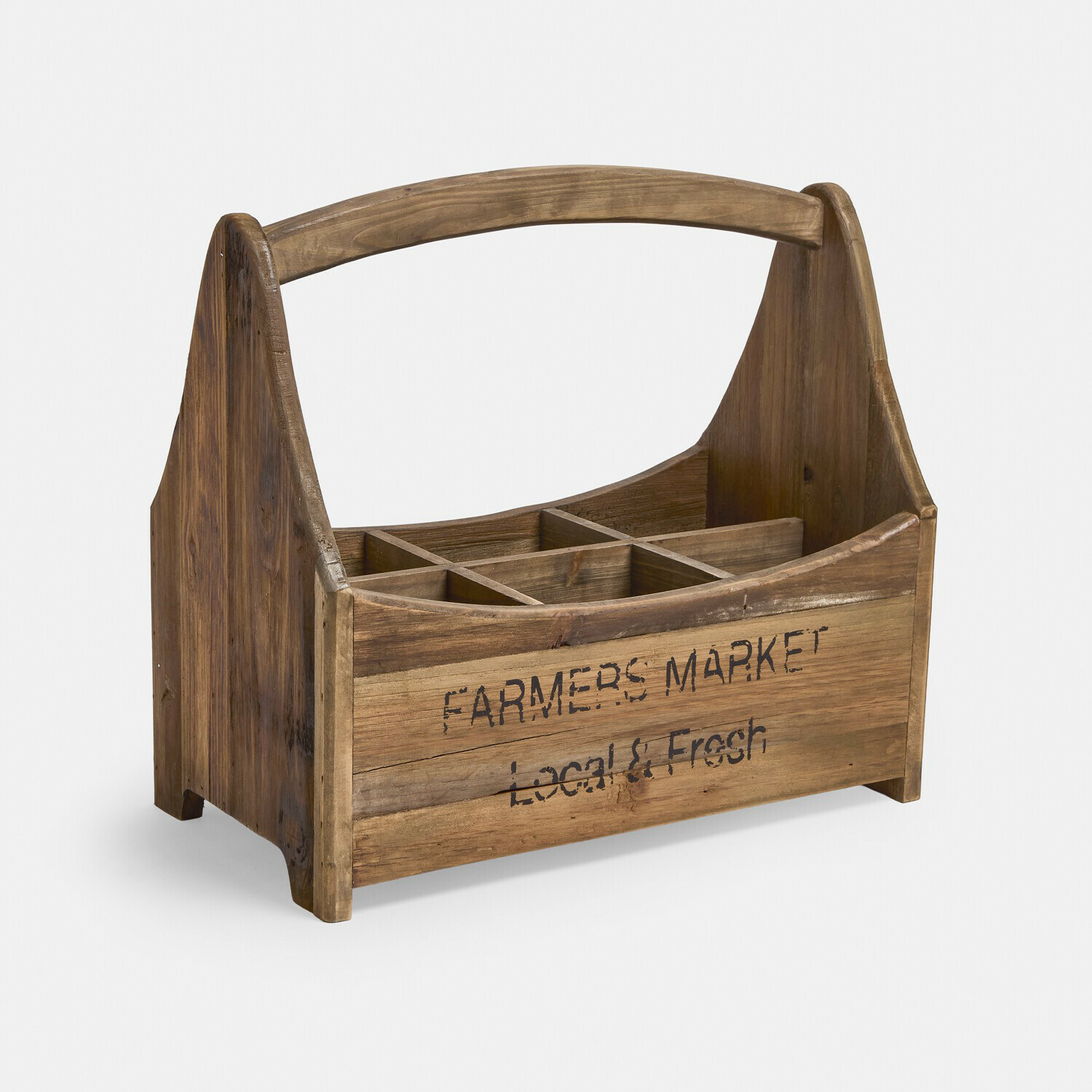 Organizador de botellas Moorfield Organizador de madera natural con asa y seis compartimentos, diseño farmers market, almacenamiento útil