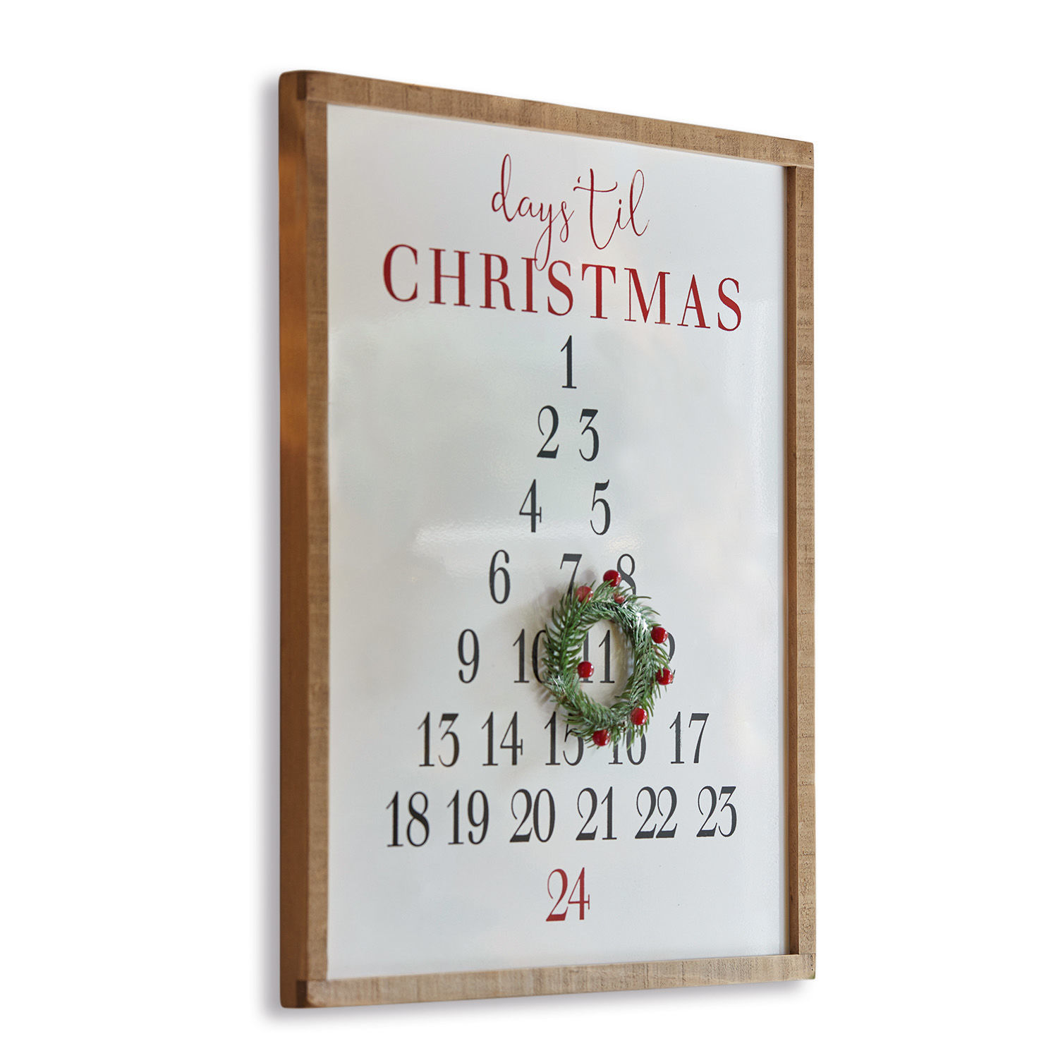 Tablero decorativo Lagunes Marco de madera con calendario de adviento de pared con números y corona navideña decorativa