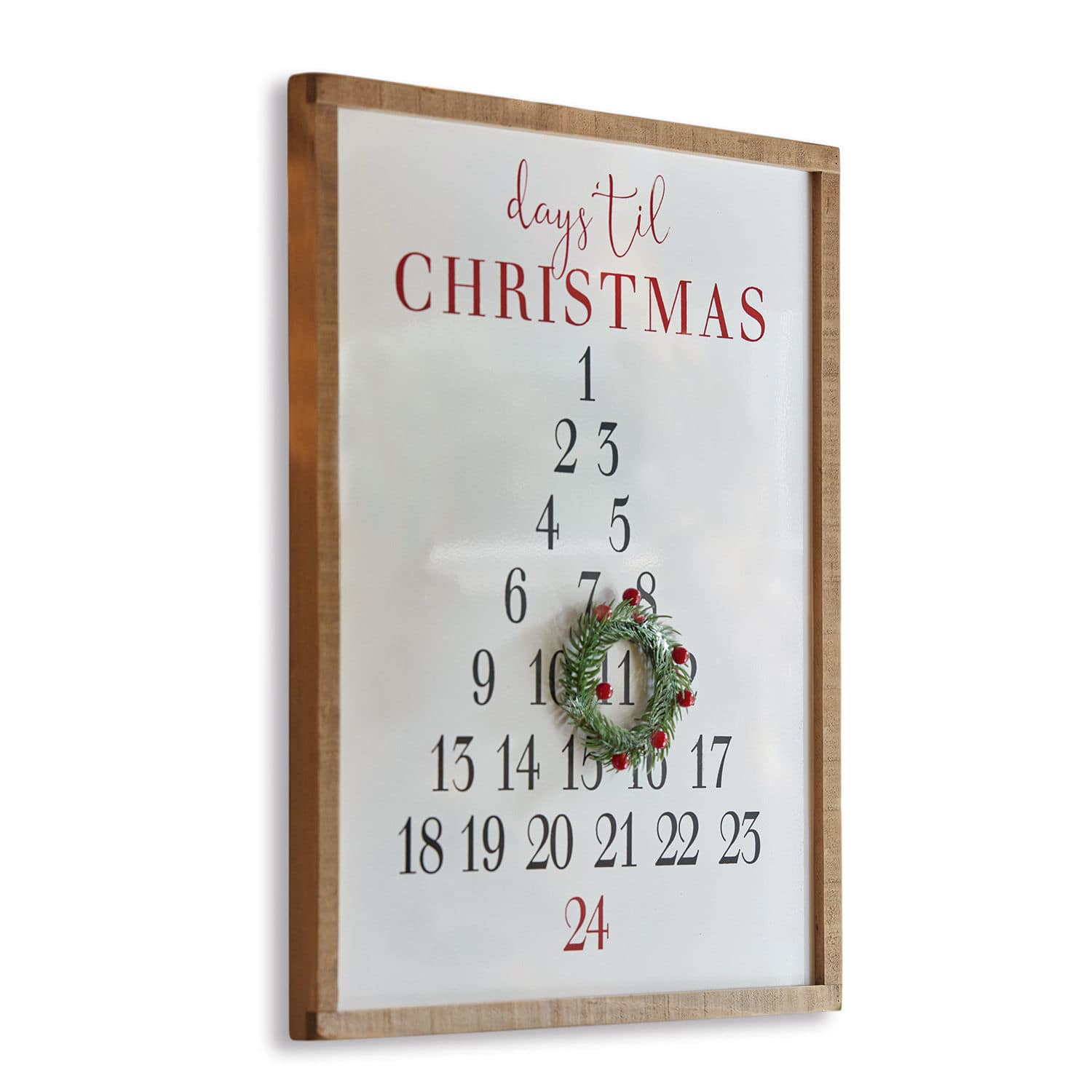 Tablero decorativo Lagunes Marco de madera con calendario de adviento de pared con números y corona navideña decorativa
