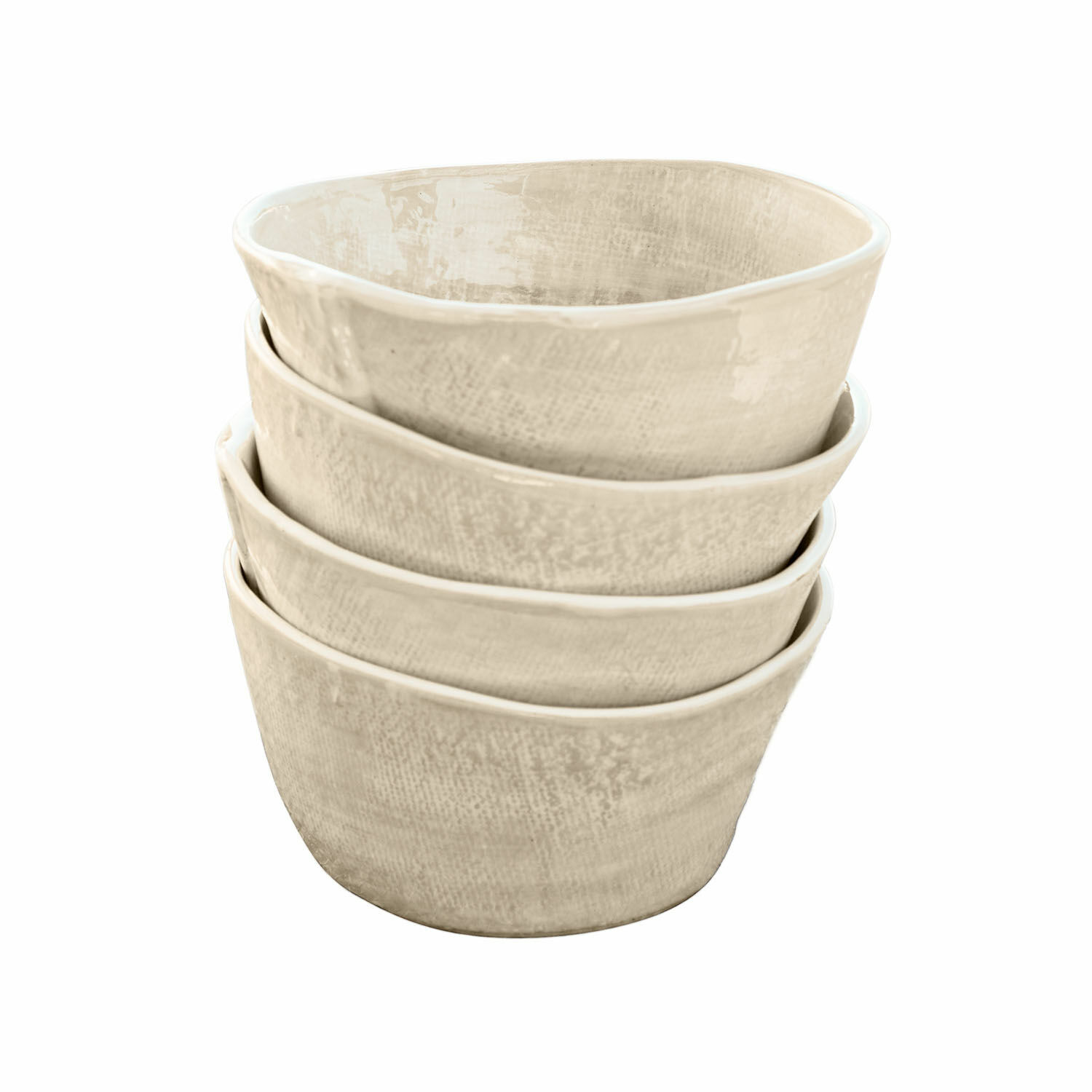 Set de 4 cuencos Luganville Juego de cuatro cuencos de cerámica crema con textura rústica para cocina