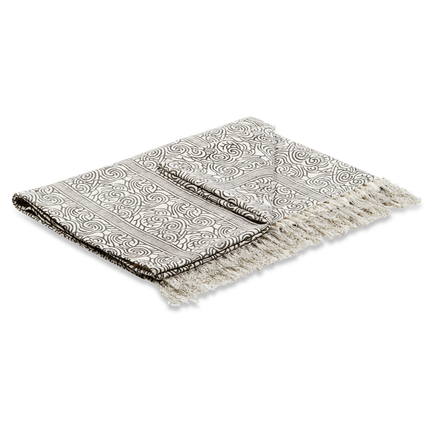 Manta Ensis Manta de algodón blanca con diseño negro y flecos, accesorio textil decorativo para el hogar