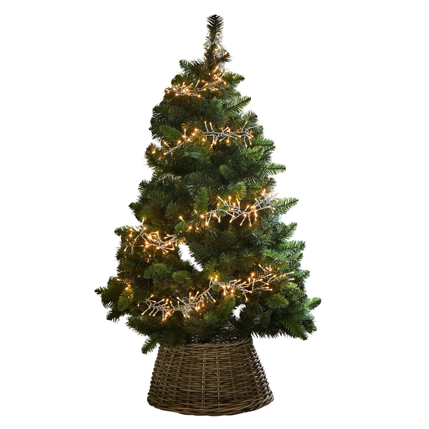 Árbol de Navidad Svalberg Árbol de Navidad artificial verde con luces blancas cálidas en cesta de mimbre, decoración navideña