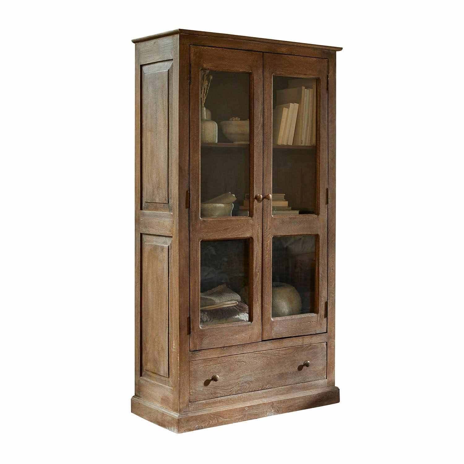 Armario Gévaudan Armario de madera marrón natural con puertas de cristal y cajón para almacenar libros y decoración
