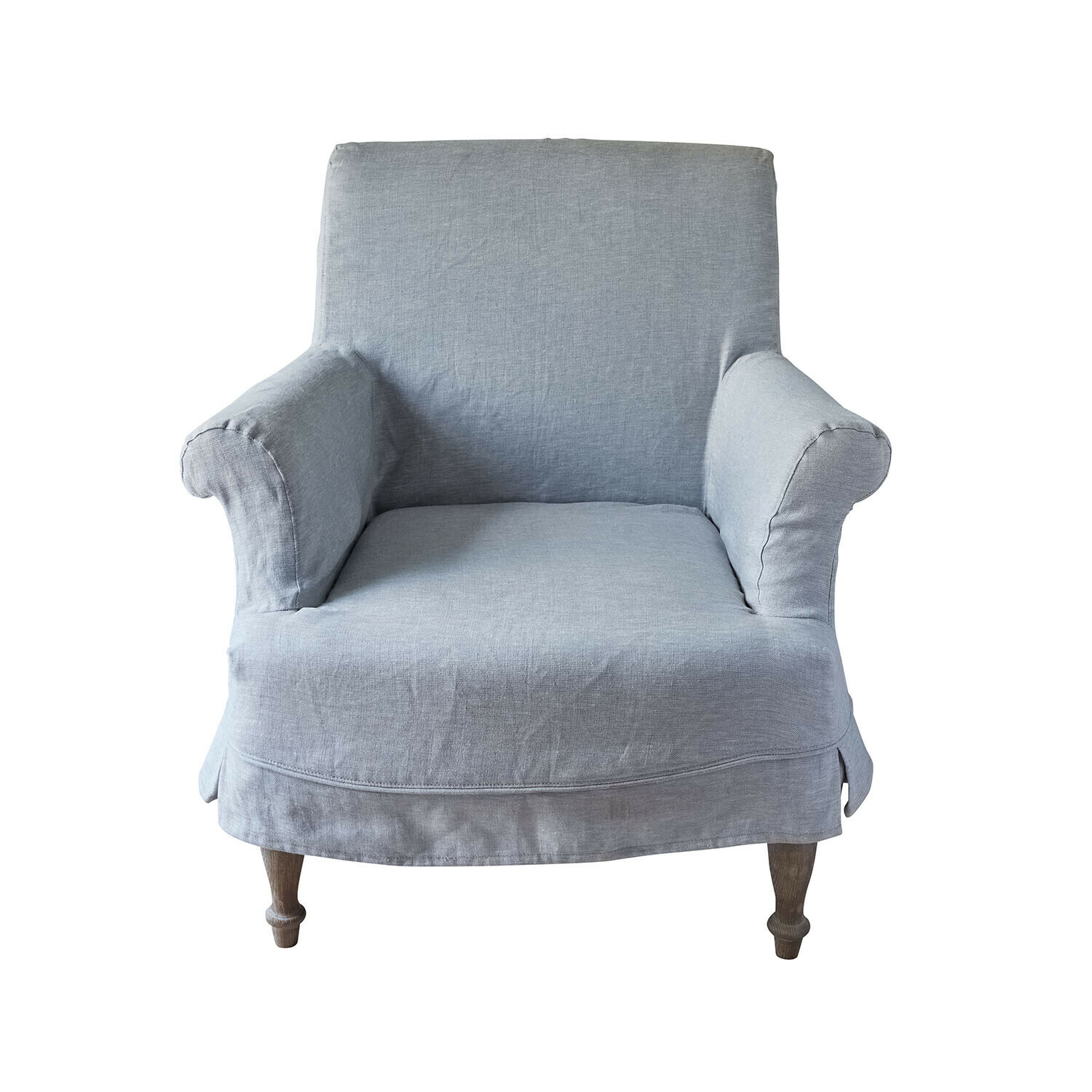 azul claro Sillón Everleighs azul claro de tela de lino con patas de madera, asiento cómodo para salón