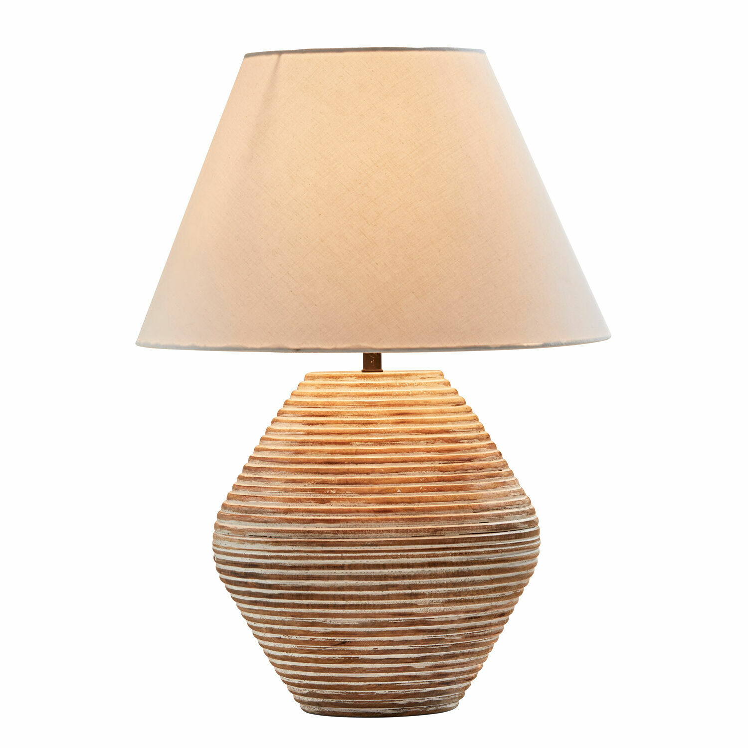 Lámpara de mesa Landelin Lámpara de mesa con pantalla beige y base de cerámica con rayas marrón y blanco