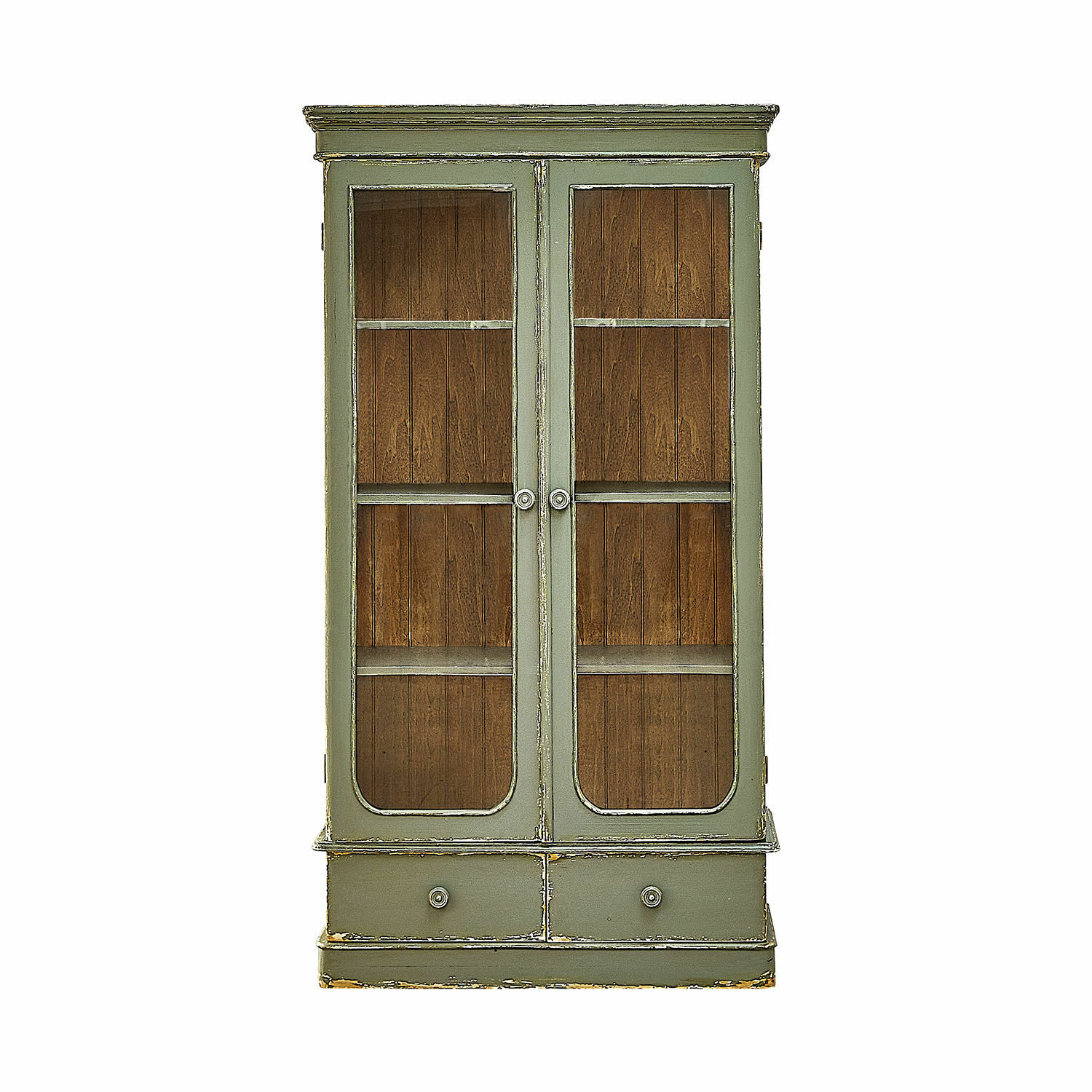 verde Armario verde de madera Cassanet con puertas de cristal y dos cajones para almacenamiento