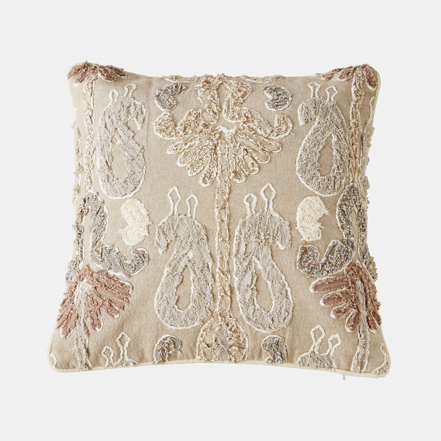 Funda de cojín Rahmira Cojín decorativo beige con bordado en colores pastel, tela suave para salón o dormitorio