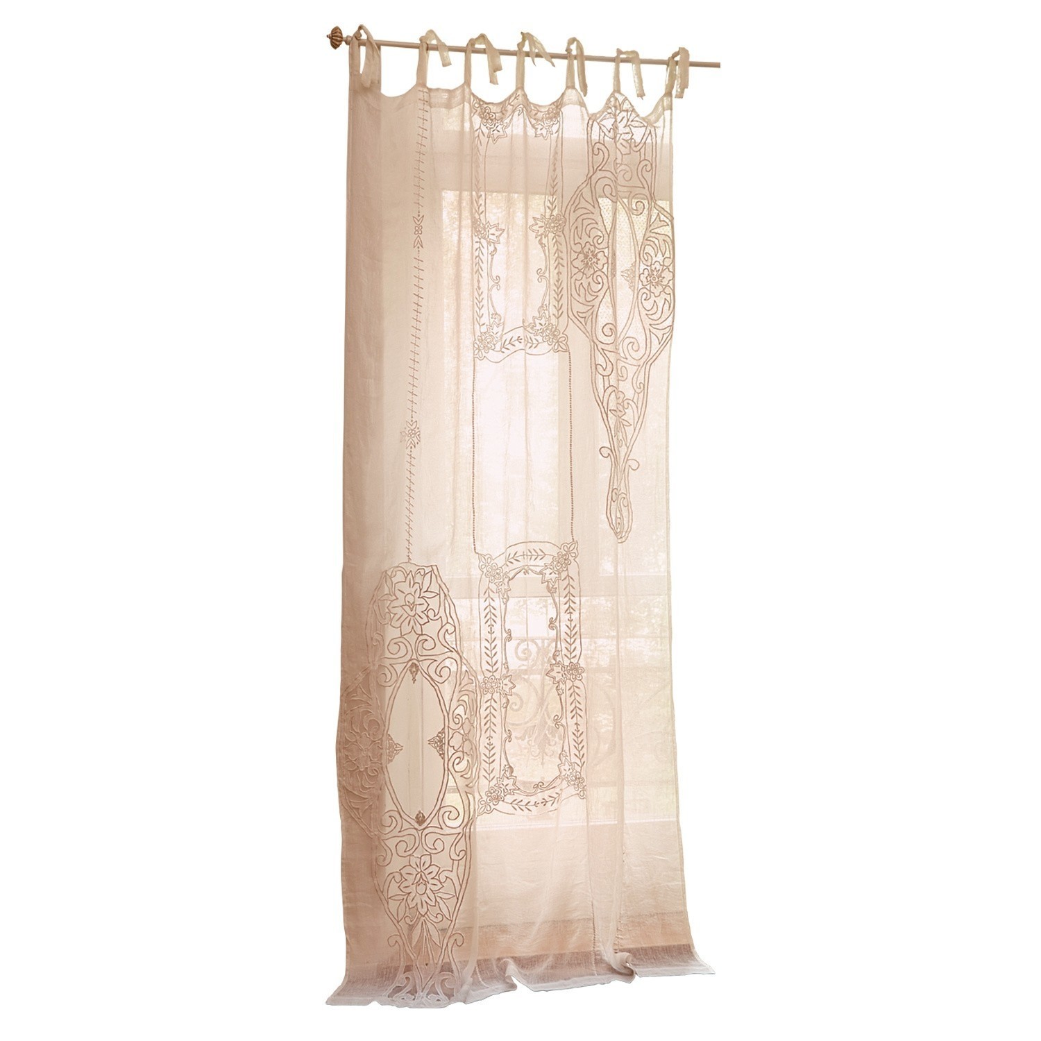 Cortina Plénise Cortina beige con bordado, tela ligera decorativa para salón o dormitorio
