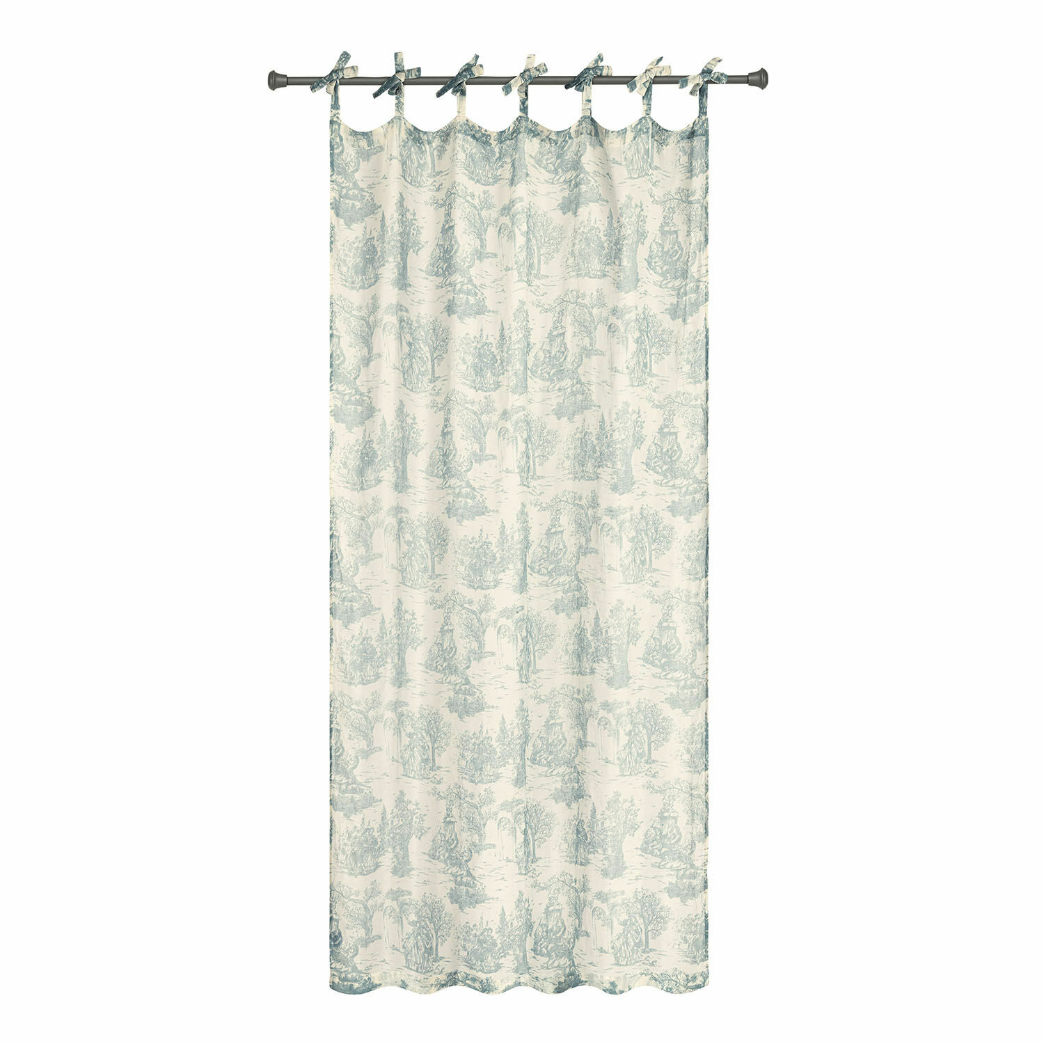 Cortina Dedwen Cortina de algodón crema con estampado azul y lazos para colgar, decoración de ventana elegante