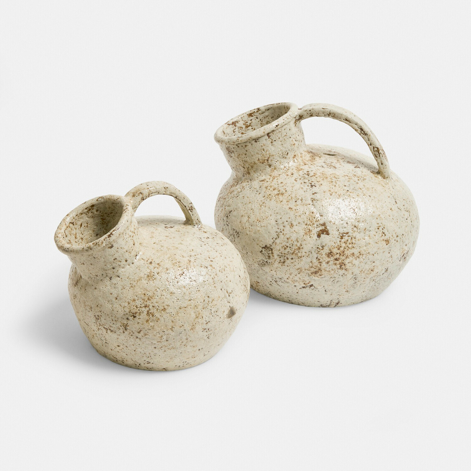 Vase 2er Set Gravière Dos jarras de cerámica crema con manchas marrones, diseño rústico para decoración del hogar