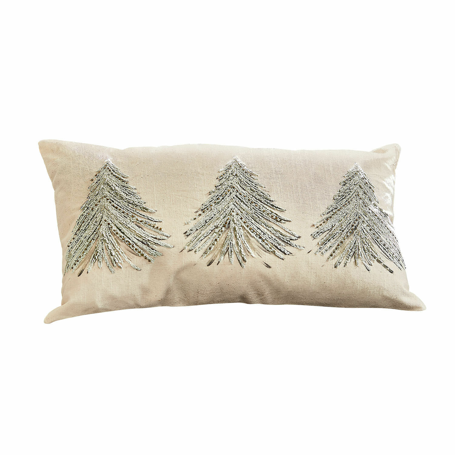 Funda de cojín Amandique Cojín beige de algodón con bordados plateados de árboles de Navidad para decoración del hogar