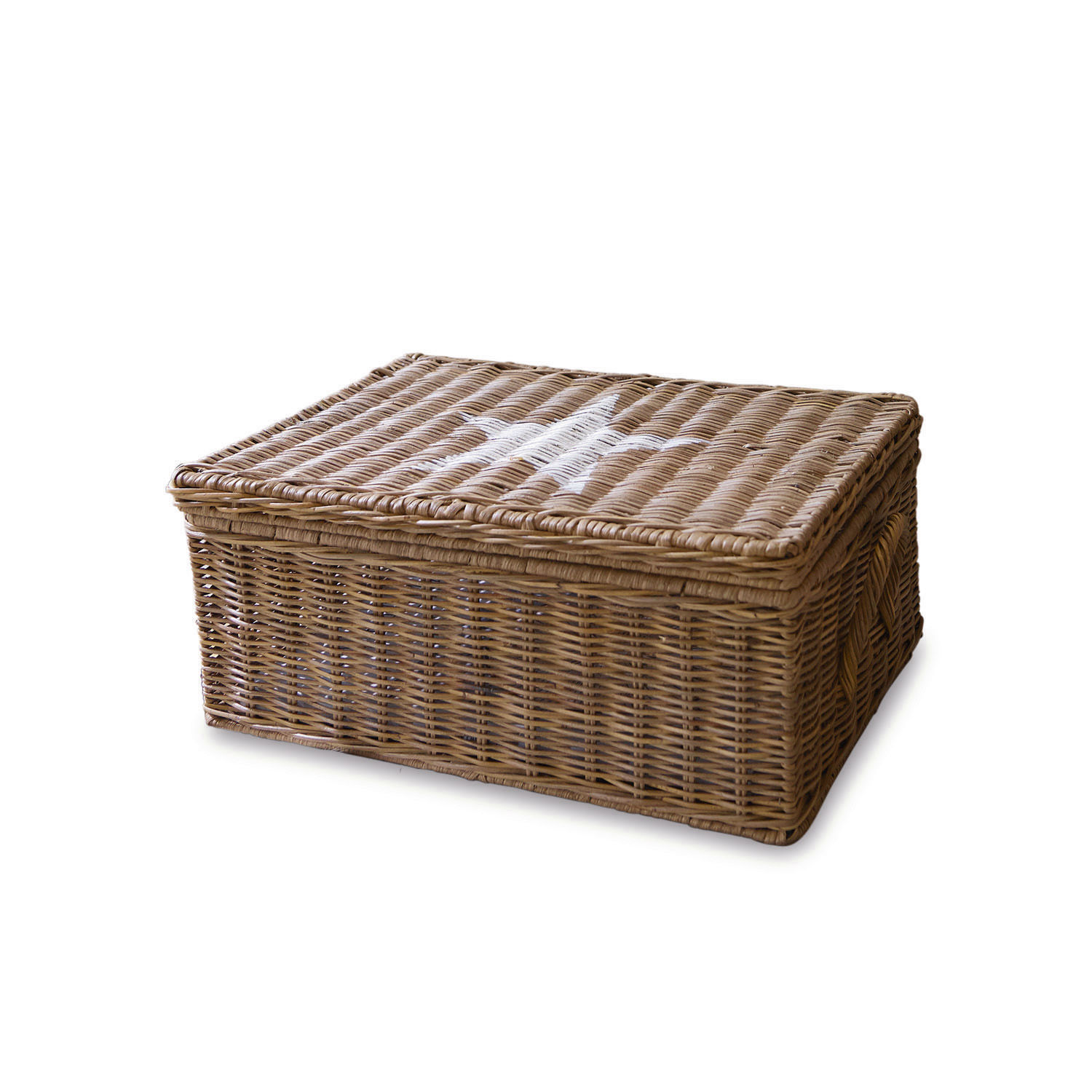 Caja Carcans Caja rectangular de ratán natural con estrella blanca en la tapa, cesta decorativa para almacenamiento