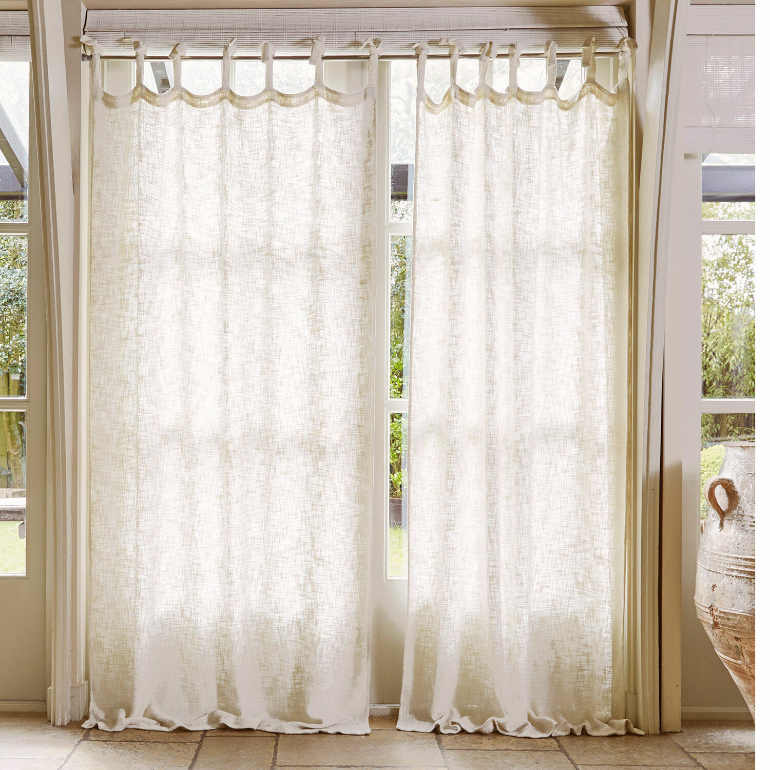 Cortina Maddison Cortinas beige de lino ligero con lazos para colgar, decoración de ventana elegante