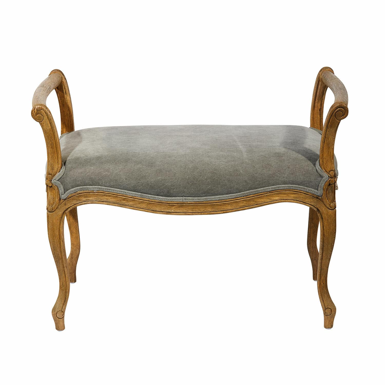 crema/marrón envejecido Banco Pierremont con asiento de terciopelo crema y madera marrón antiguo para salón