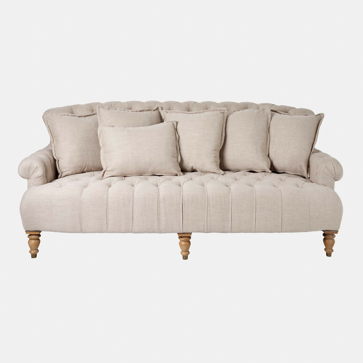 Sofá Springfield Village Sofá beige tapizado con cojines y patas de madera, mueble cómodo para salón