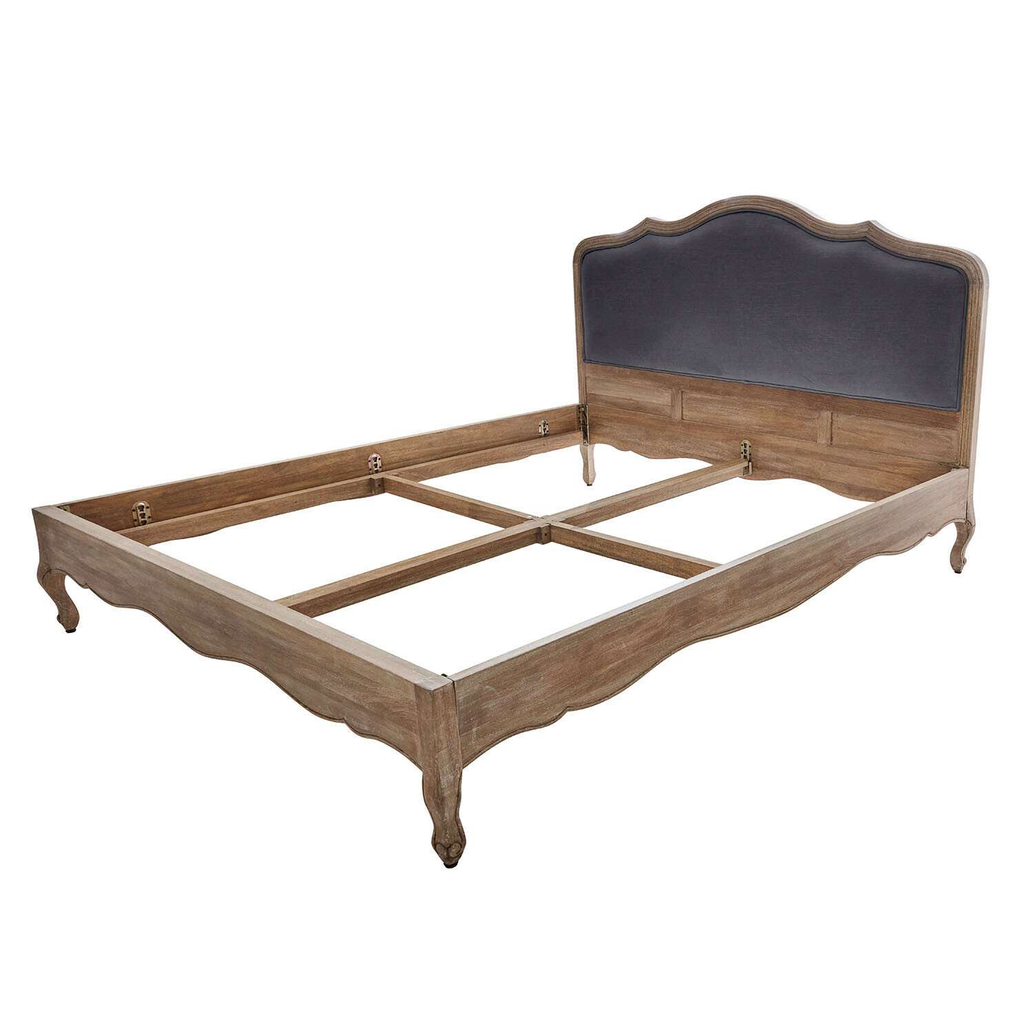 marrón/gris oscuro Cama Serravalle de madera marrón con cabecero tapizado gris oscuro, estructura de madera